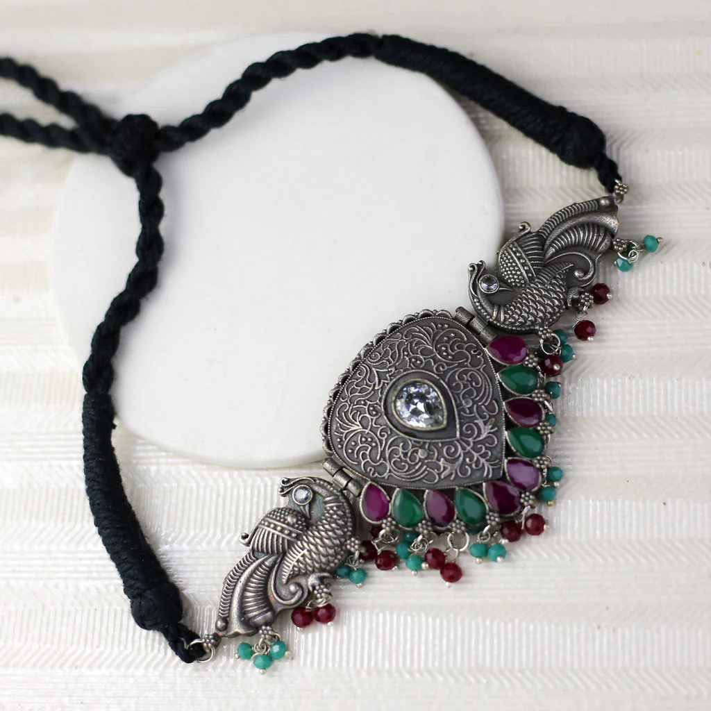 Multicolour Tribal Peacock Choker with Earrings 3 Multicolour Tribal Peacock Choker with Earrings