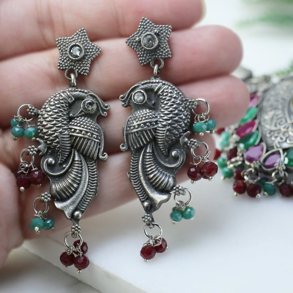 Multicolour Tribal Peacock Choker with Earrings 4 Multicolour Tribal Peacock Choker with Earrings
