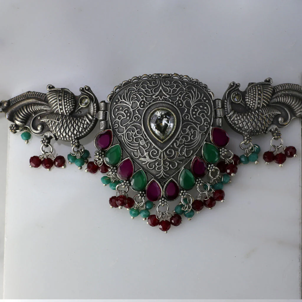Multicolour Tribal Peacock Choker with Earrings 5 Multicolour Tribal Peacock Choker with Earrings