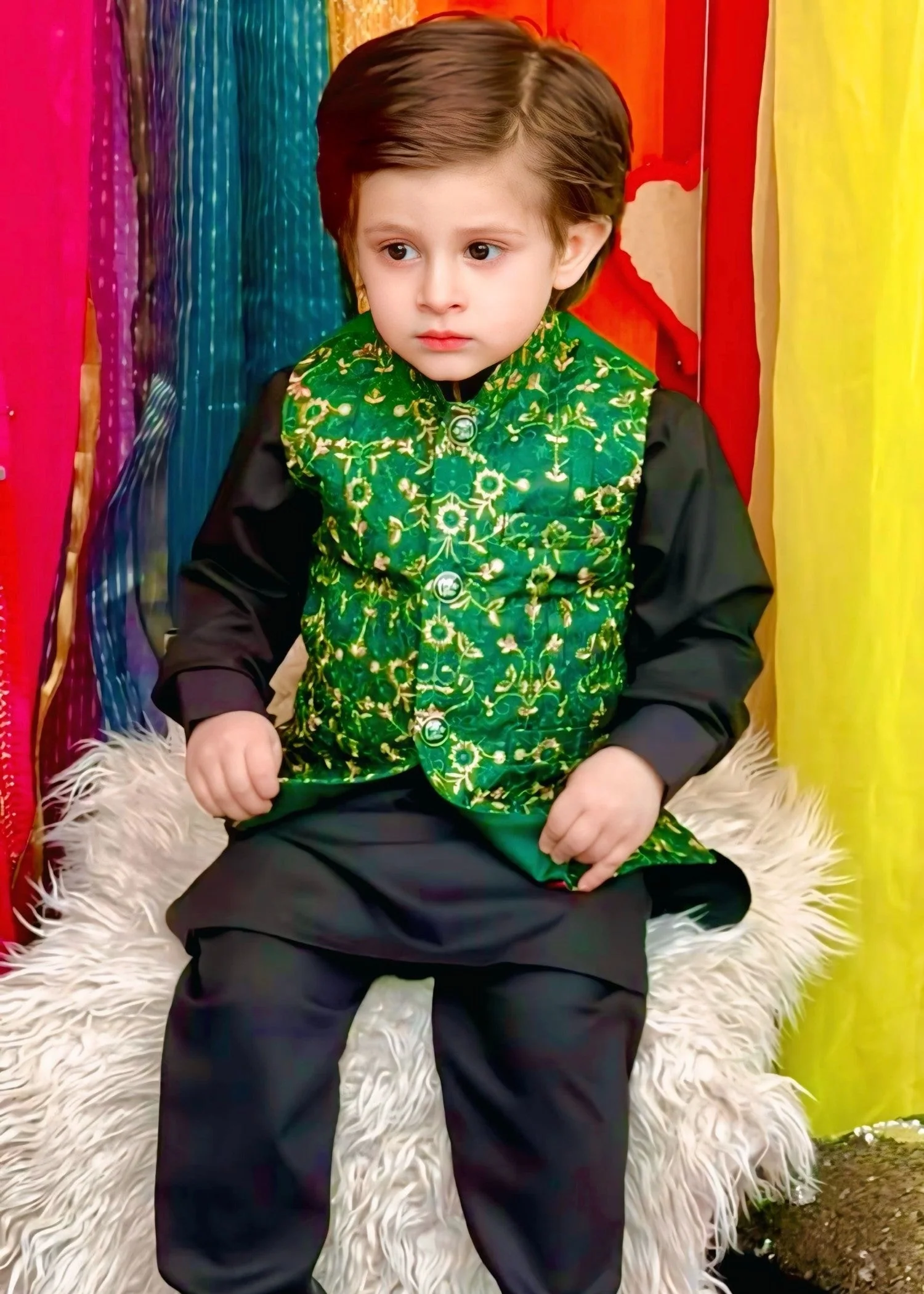 Leaf Green Embroidered Waistcoat Suit - V25