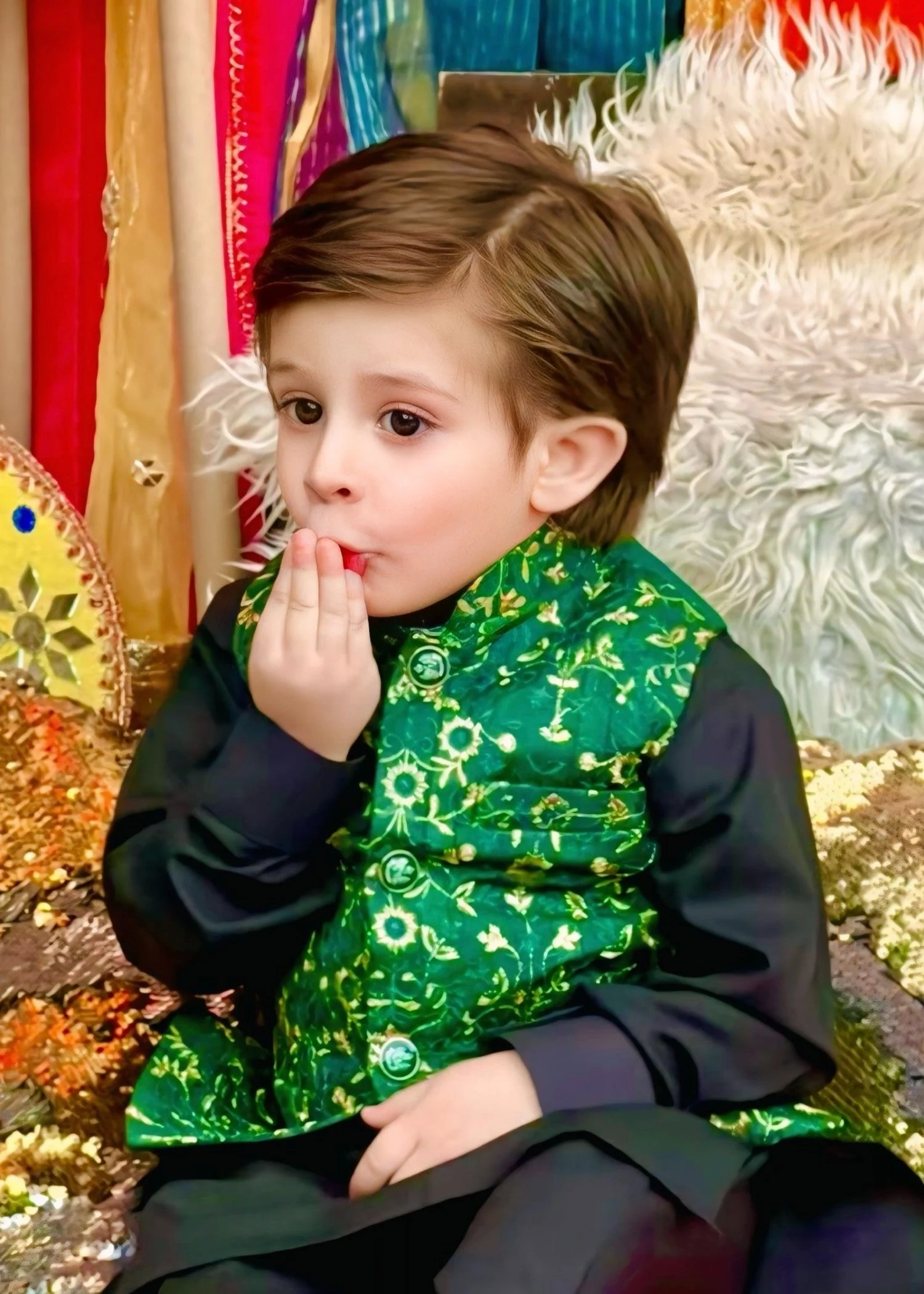 Leaf Green Embroidered Waistcoat Suit - V25
