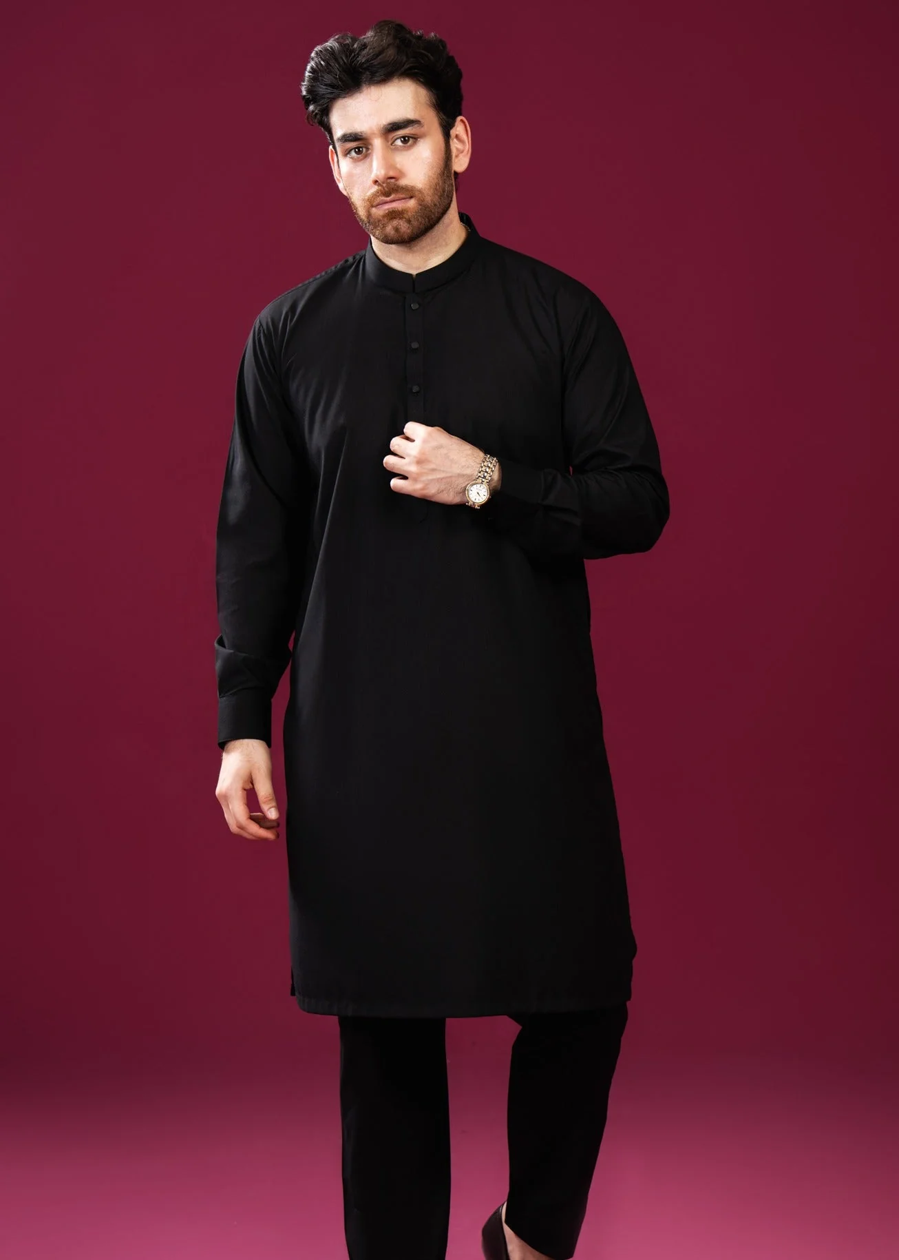 Crow Black Kurta Trouser/Shalwar - Men