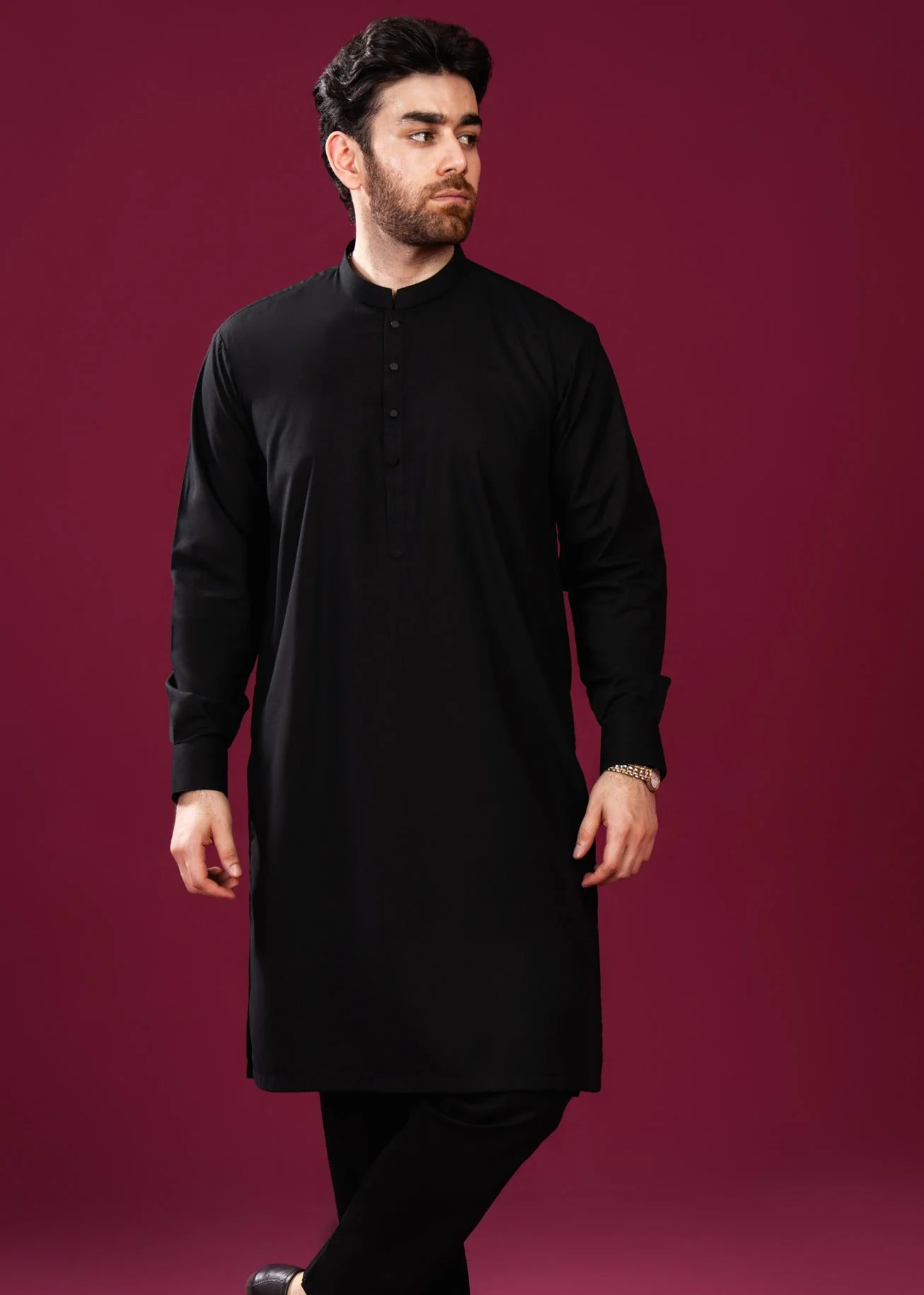 Crow Black Kurta Trouser/Shalwar - Men 3 Crow Black Kurta Trouser/Shalwar - Men