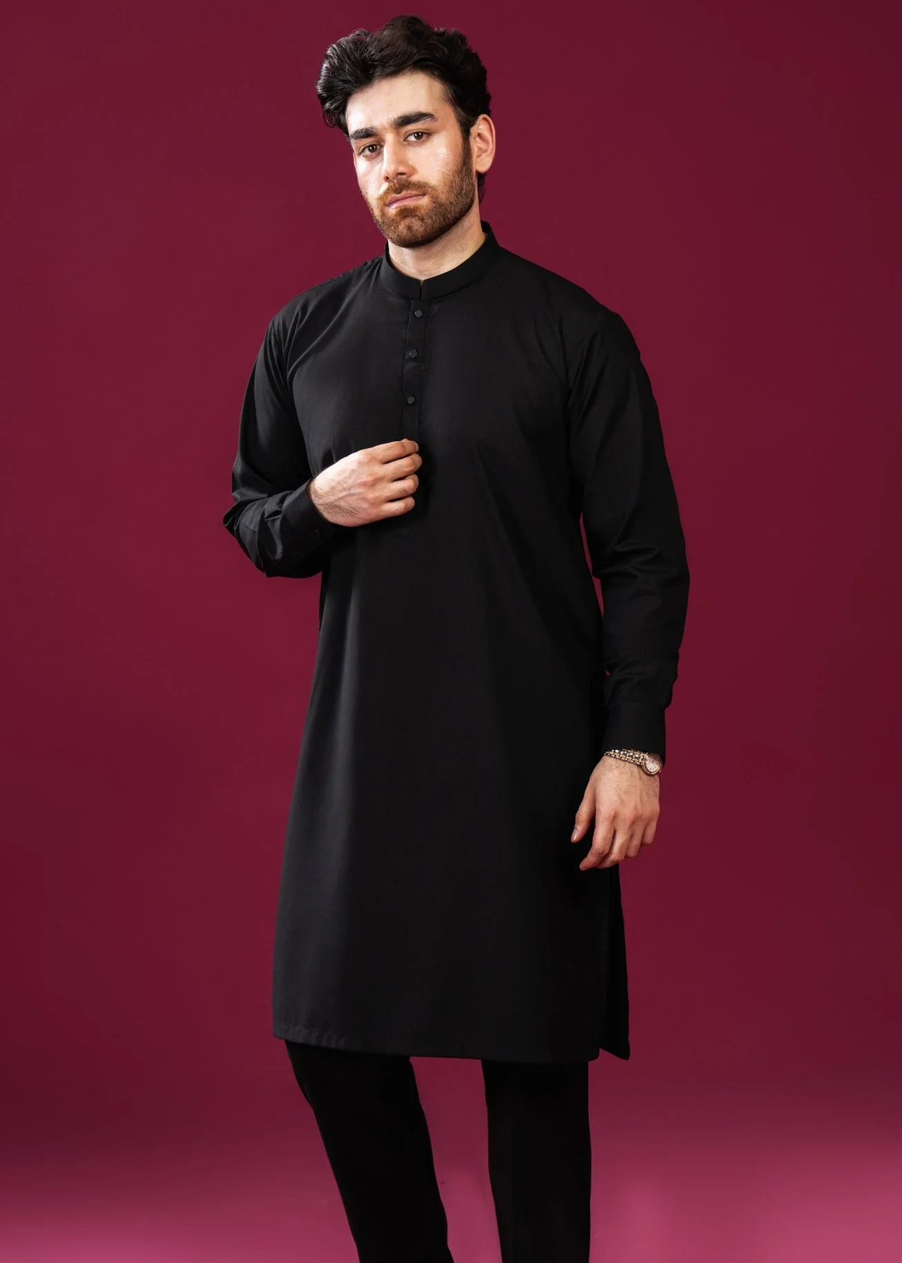 Crow Black Kurta Trouser/Shalwar - Men 4 Crow Black Kurta Trouser/Shalwar - Men