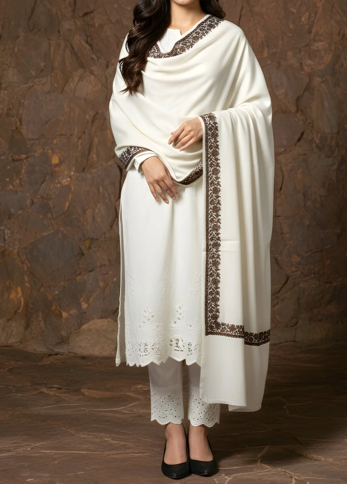 Kashmiri Fancy Heera Shawl - White