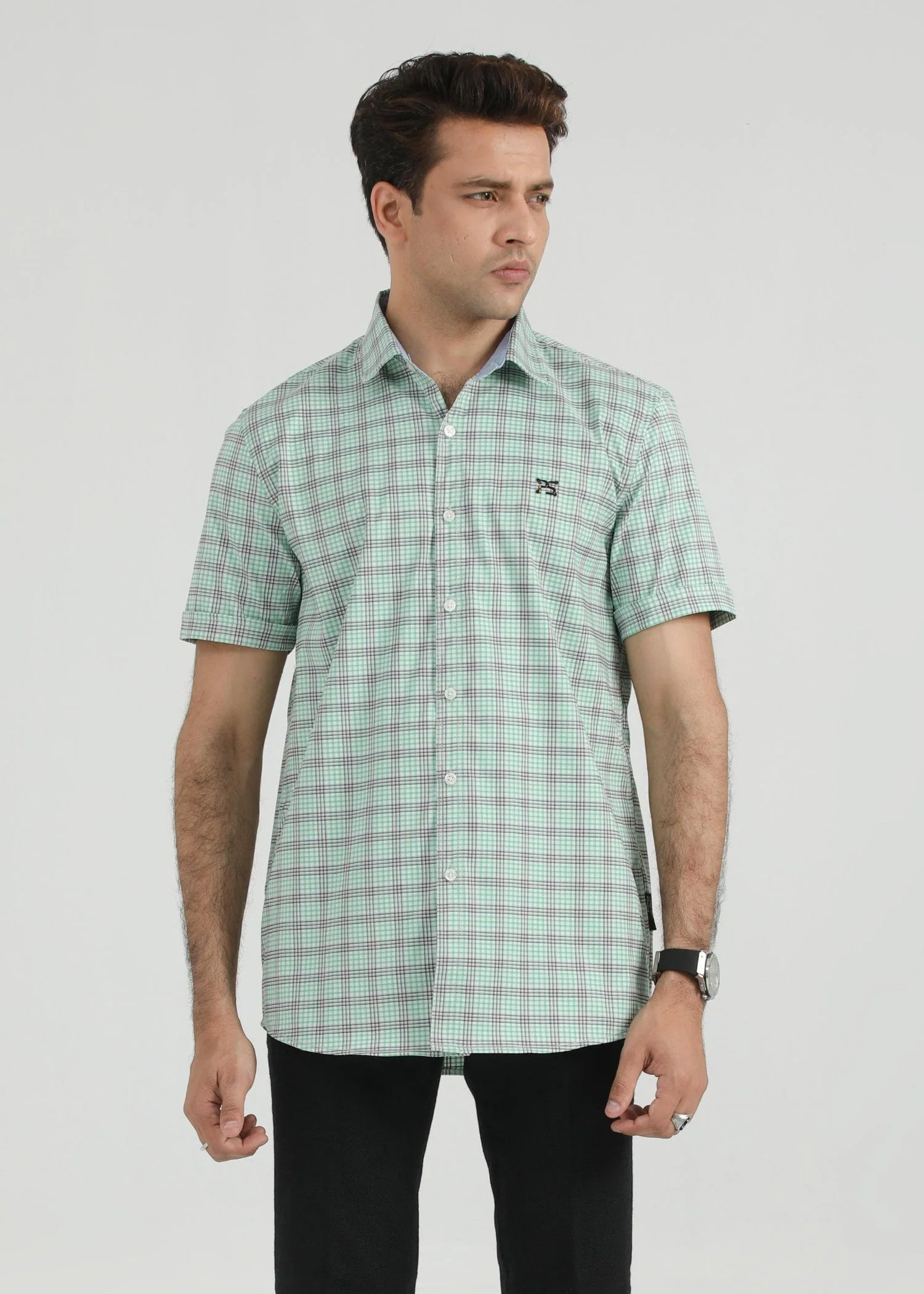Mint Green Check RABAT Half Sleeve 3953-02