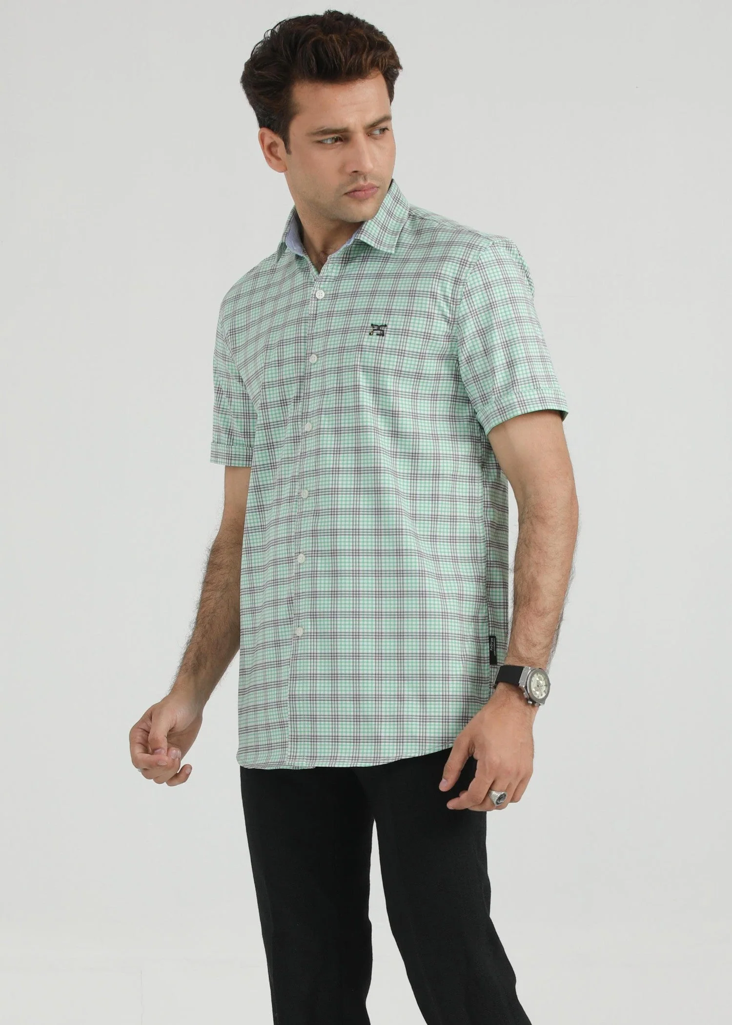 Mint Green Check RABAT Half Sleeve 3953-02