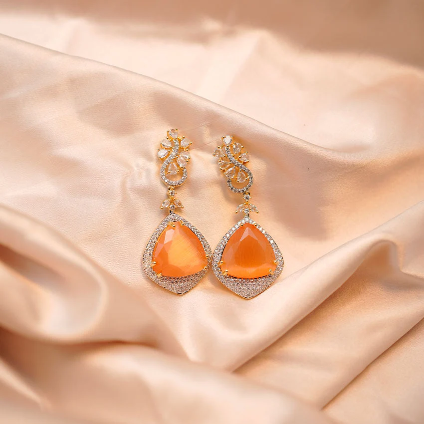AD Earrings - Stones (Gold) - Orange