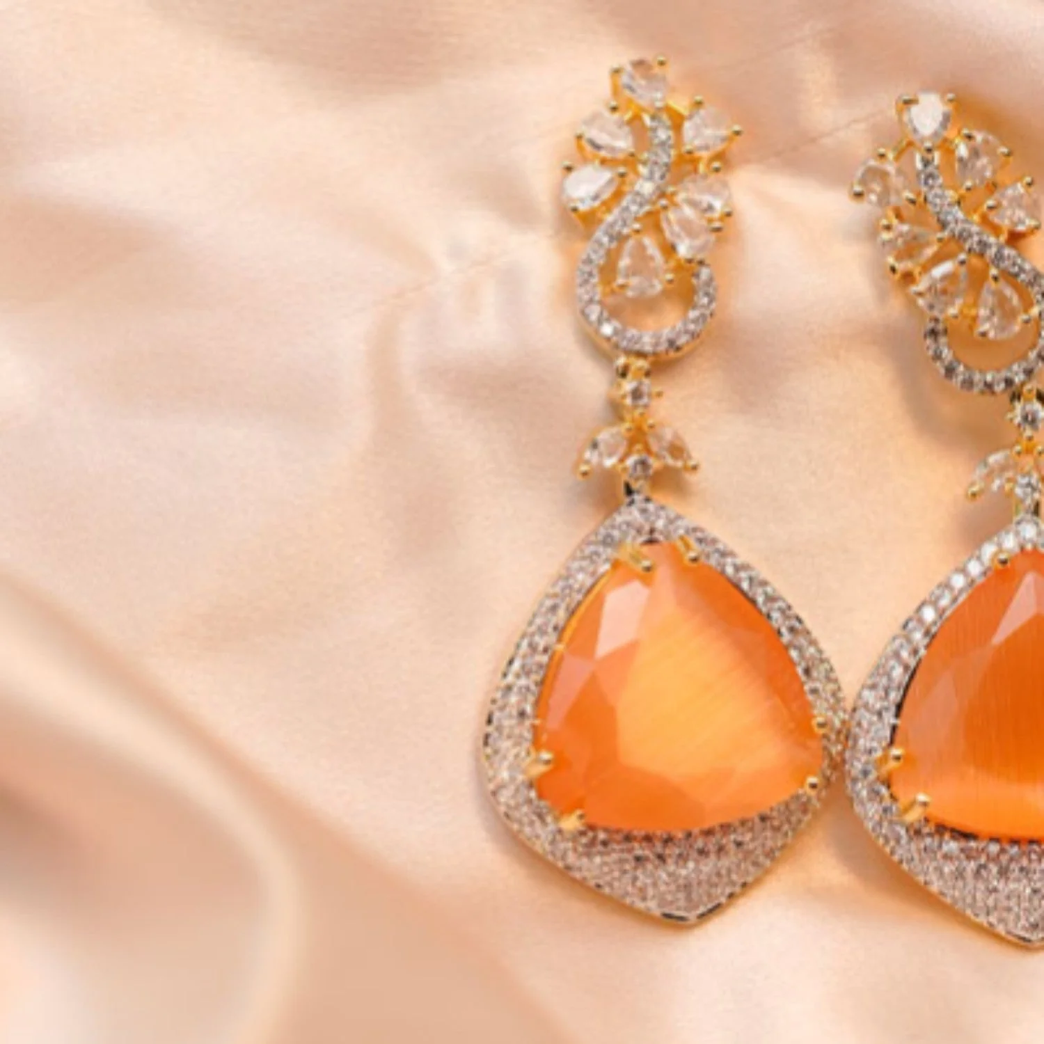 AD Earrings - Stones (Gold) - Orange 3 AD Earrings - Stones (Gold) - Orange