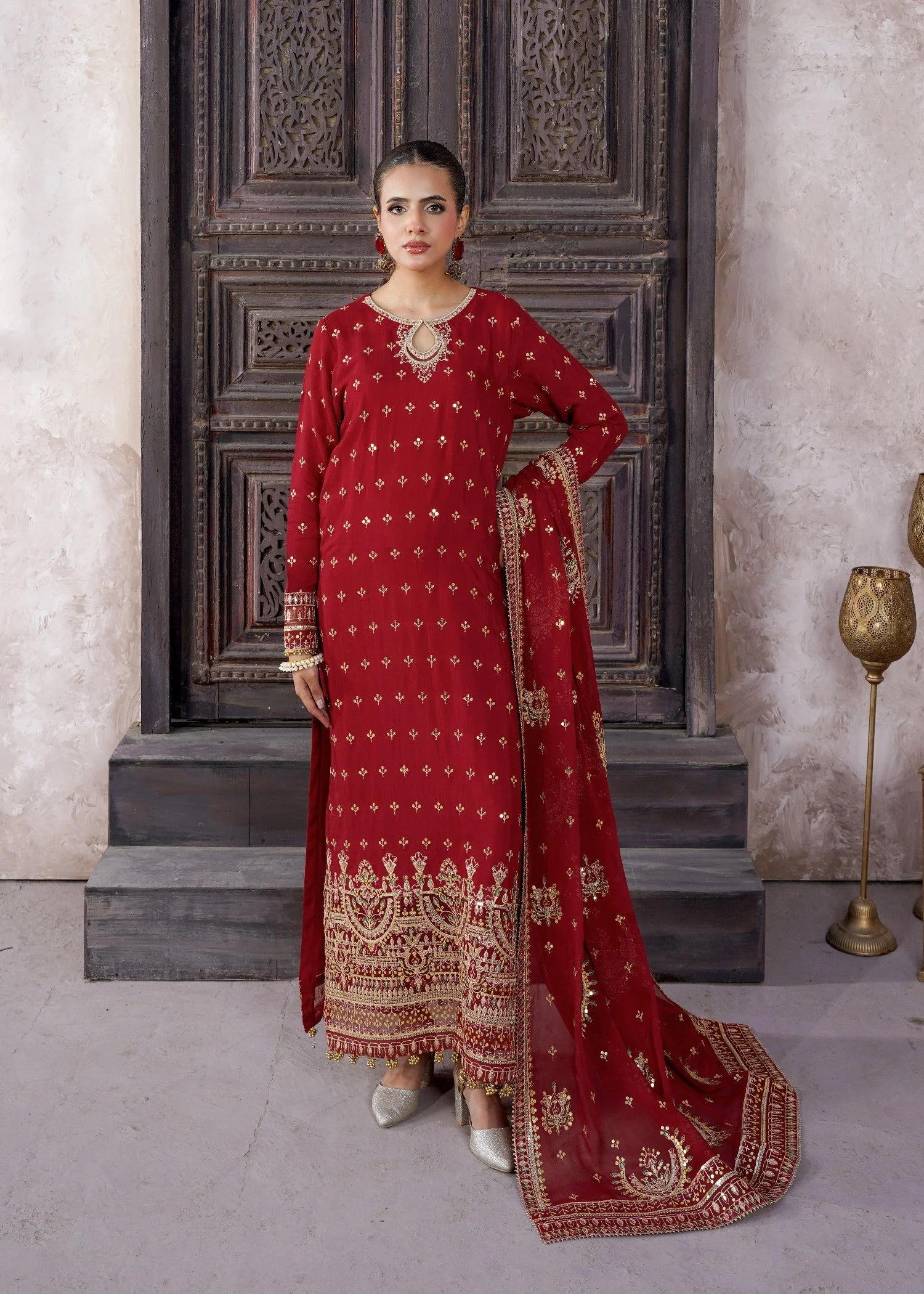 3 Piece Embroided Unstitched -ZC-825-11-Red