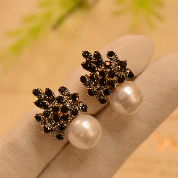 black Elegant Unique Design Gold Plated Real Stones Earrings for Girls/Women