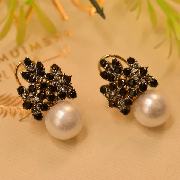 black Elegant Unique Design Gold Plated Real Stones Earrings for Girls/Women