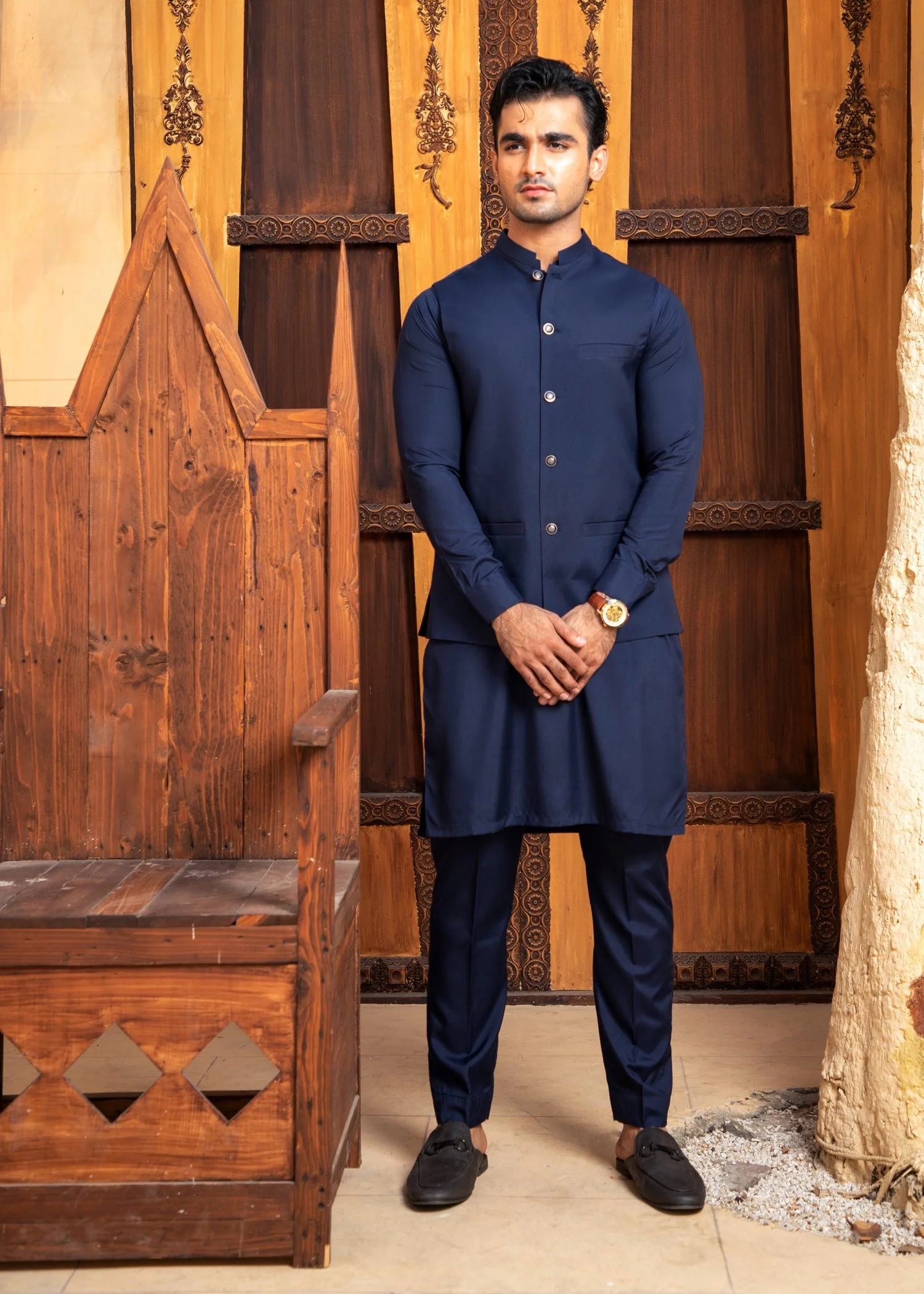 Boski Navy Blue Kurta Trouser with Suiting Waistcoat