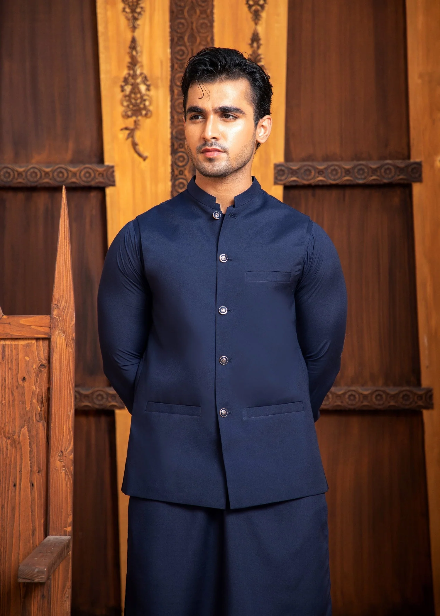 Boski Navy Blue Kurta Trouser with Suiting Waistcoat