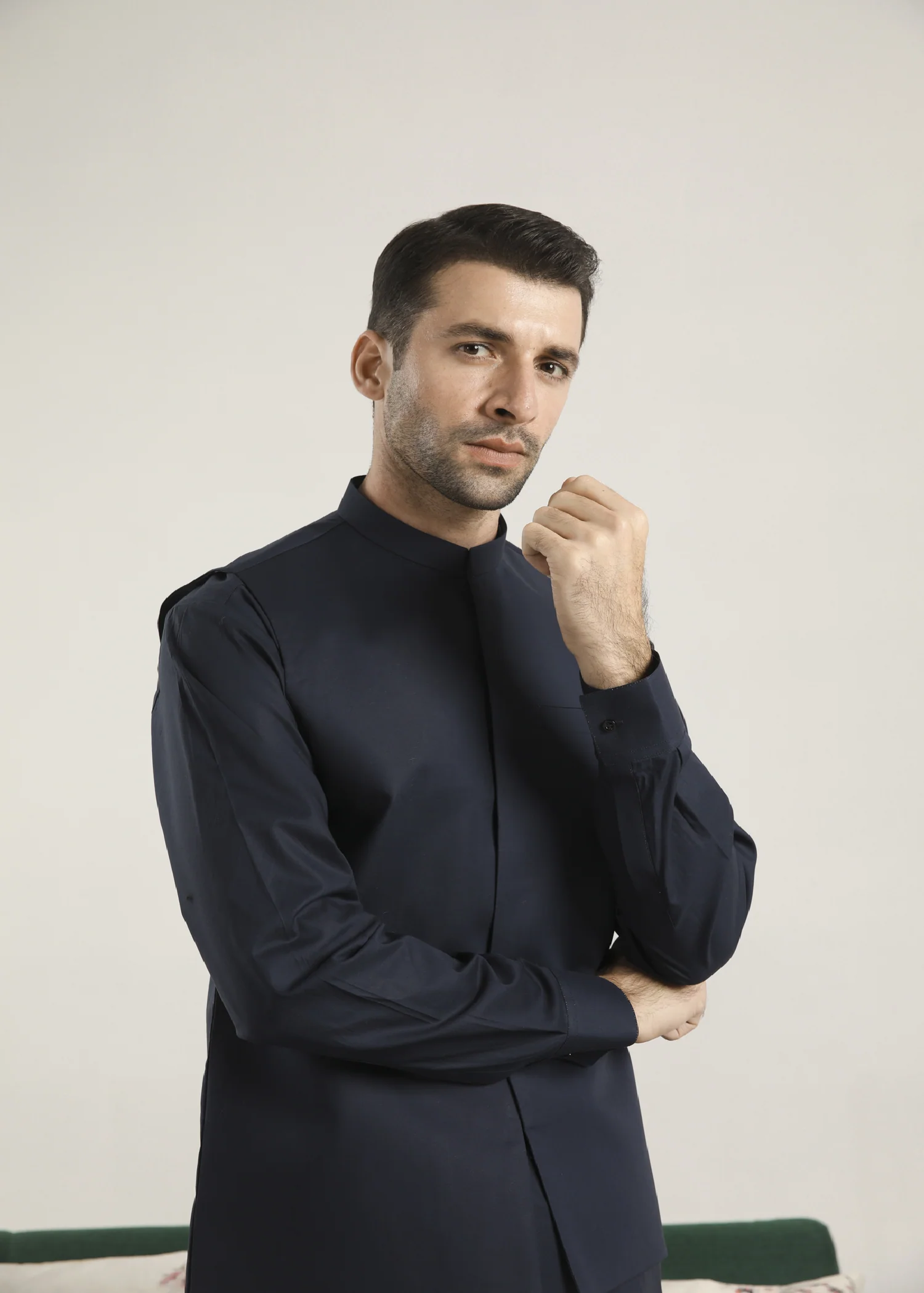 Dark Navy Blue Cotton Kurta Shalwar & Waistcoat - Men - 3 PC