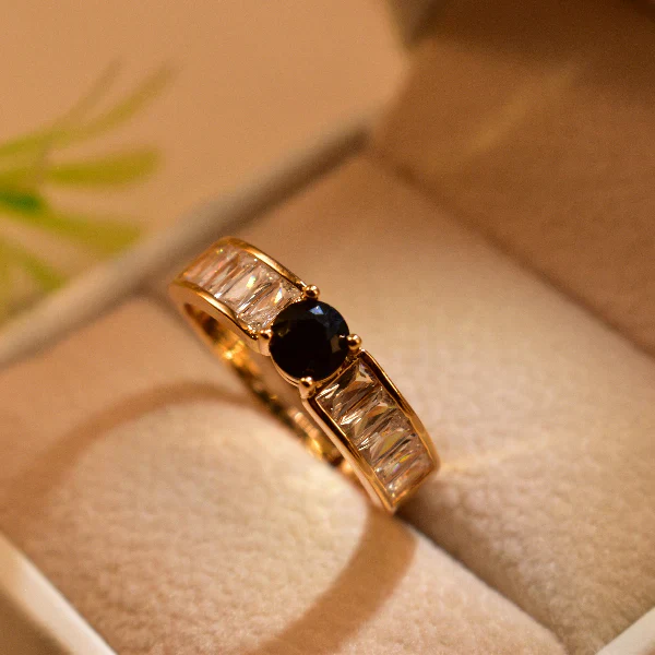 Luminous Design Gold black Plated Real Stone Ring For Girls/Women