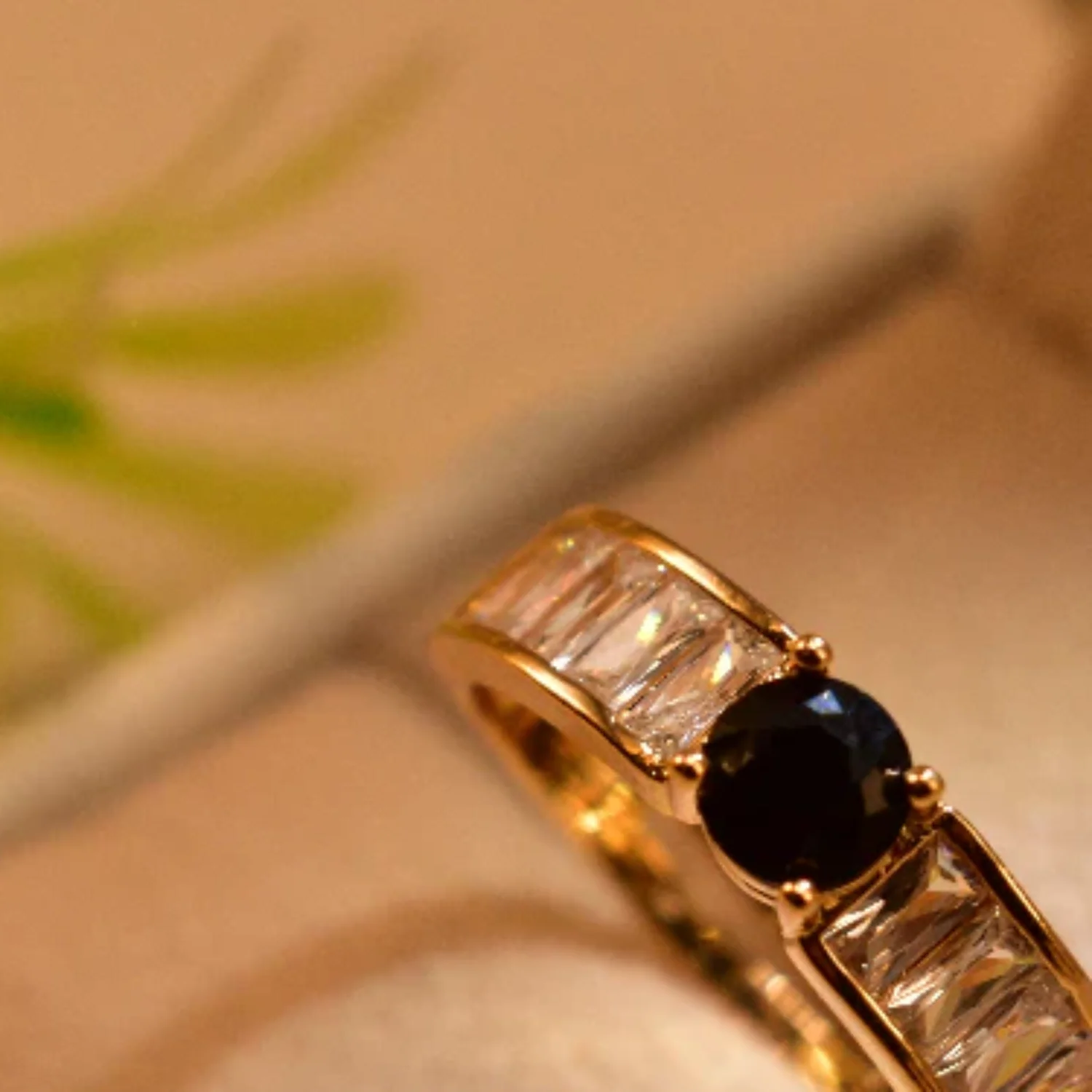 Luminous Design Gold black Plated Real Stone Ring For Girls/Women