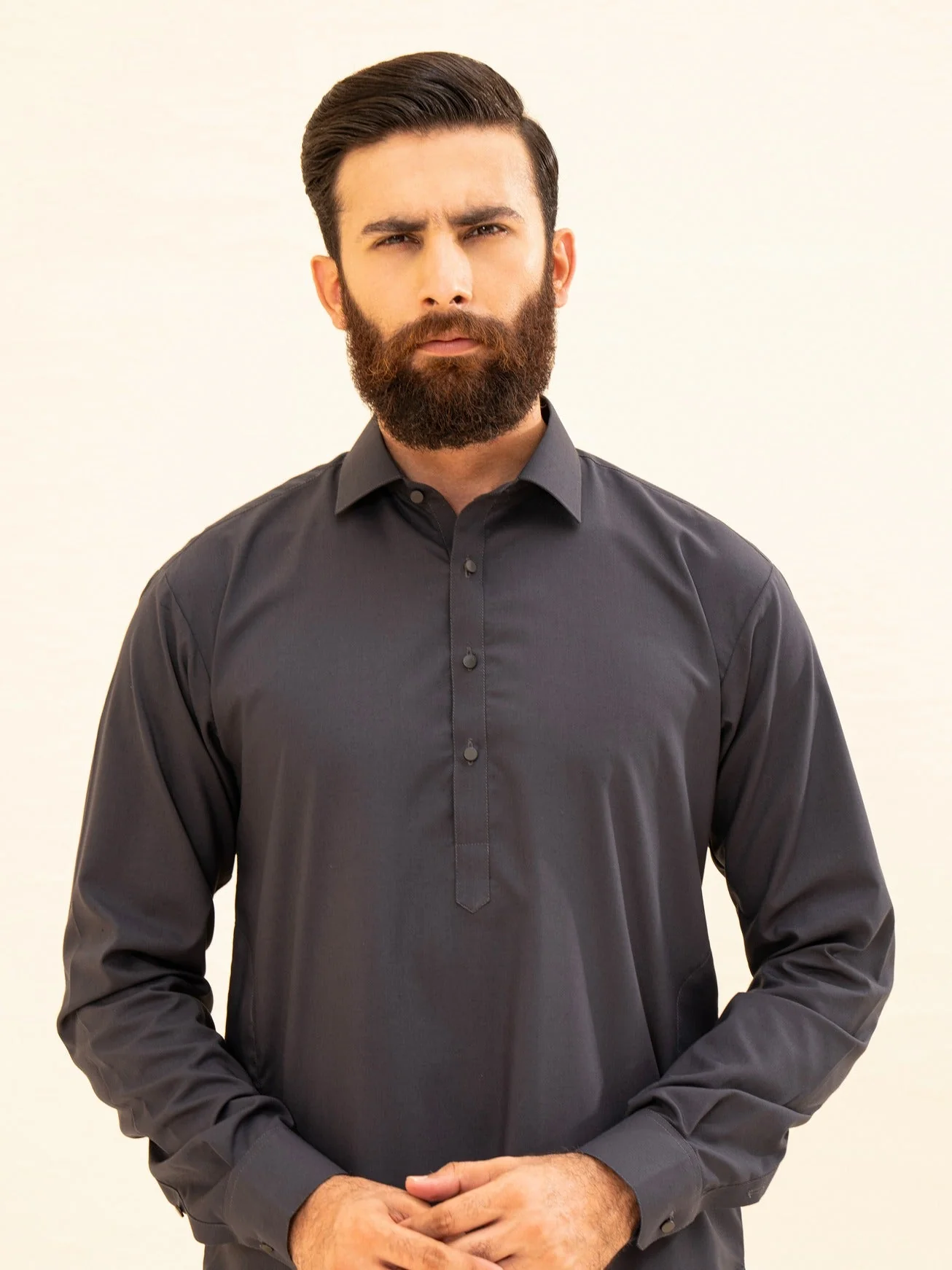 Charcoal Grey French Collar Kameez Shalwar - Men 4 Charcoal Grey French Collar Kameez Shalwar - Men