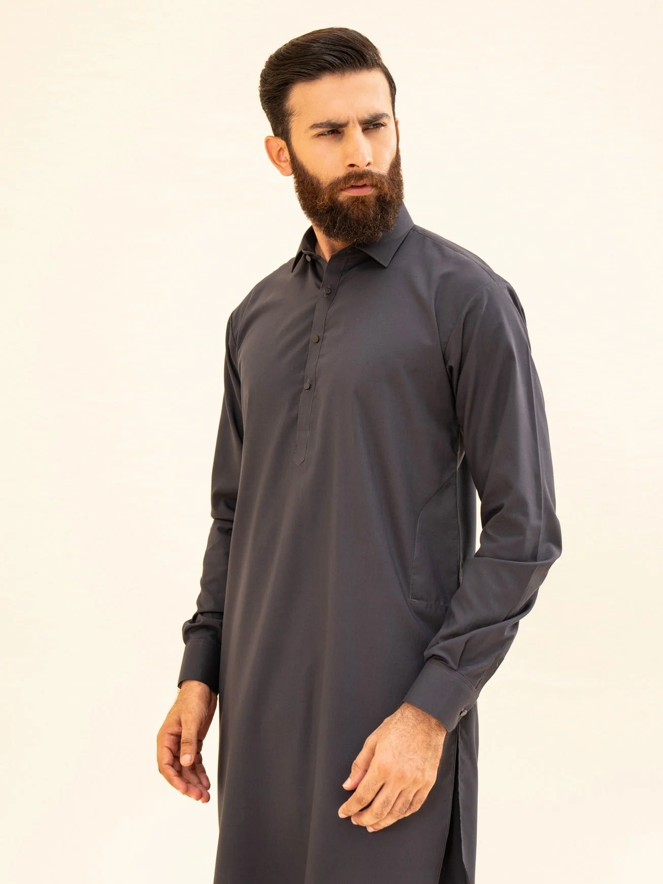 Charcoal Grey French Collar Kameez Shalwar - Men 5 Charcoal Grey French Collar Kameez Shalwar - Men