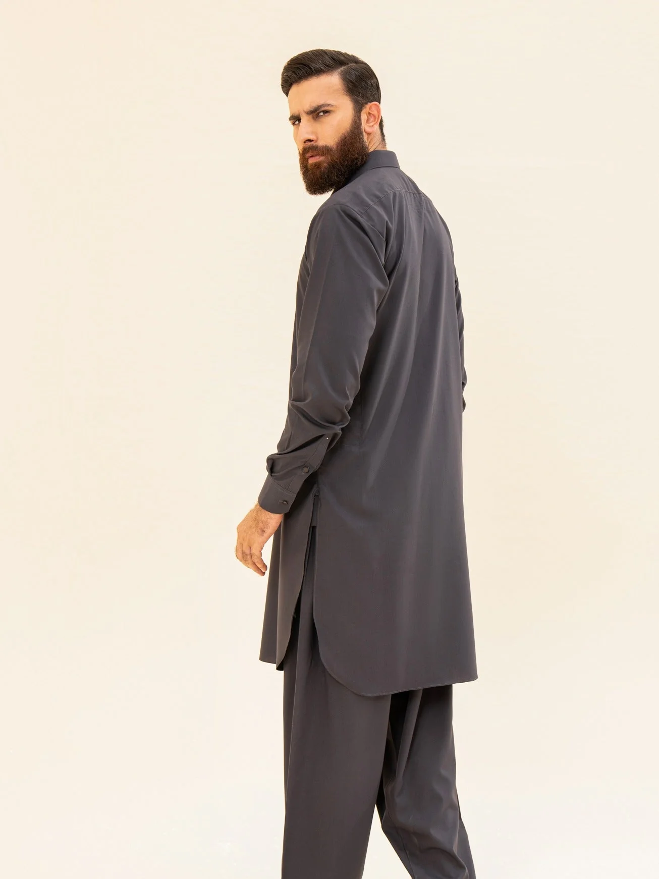 Charcoal Grey French Collar Kameez Shalwar - Men 7 Charcoal Grey French Collar Kameez Shalwar - Men