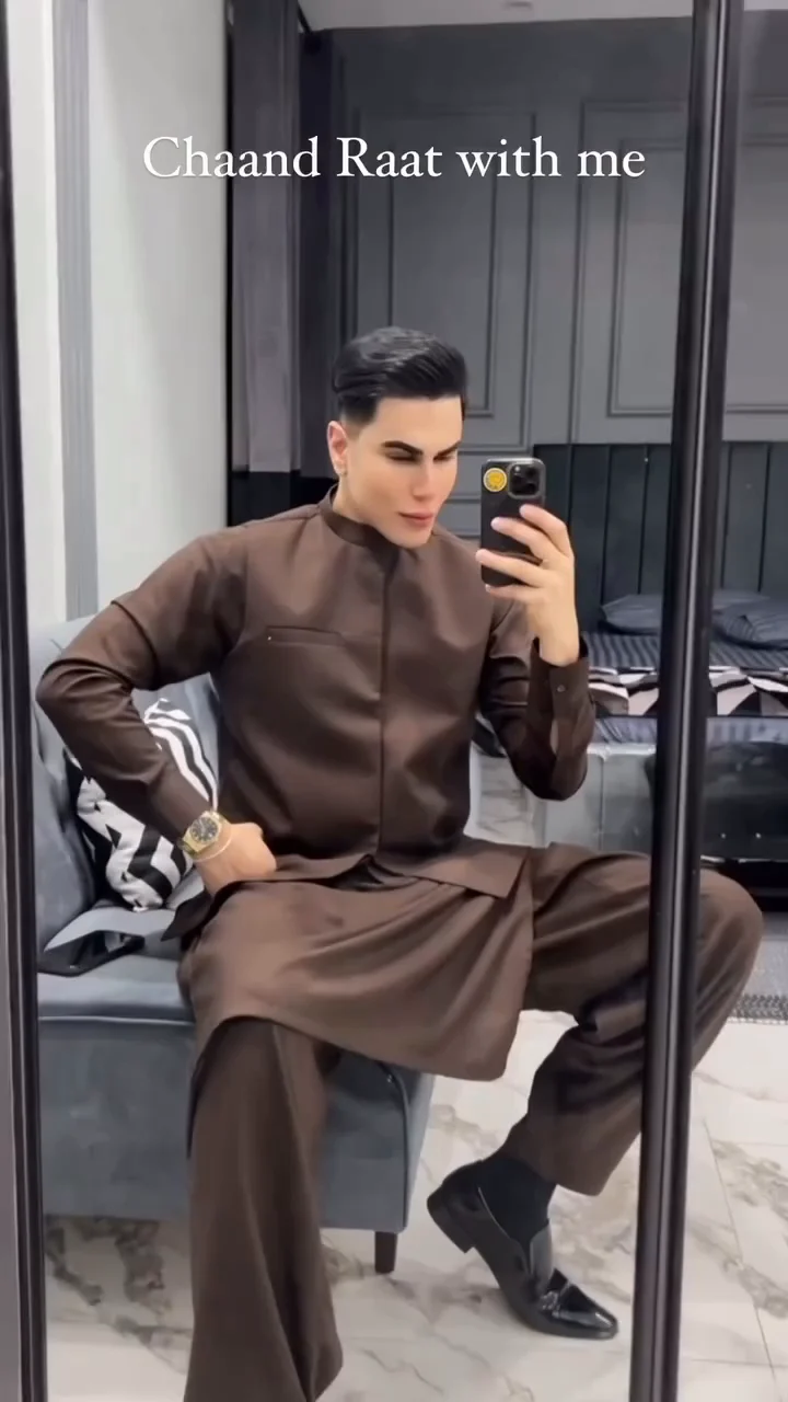Dark Brown Kameez Shalwar with Blended Waistcoat - 3PC