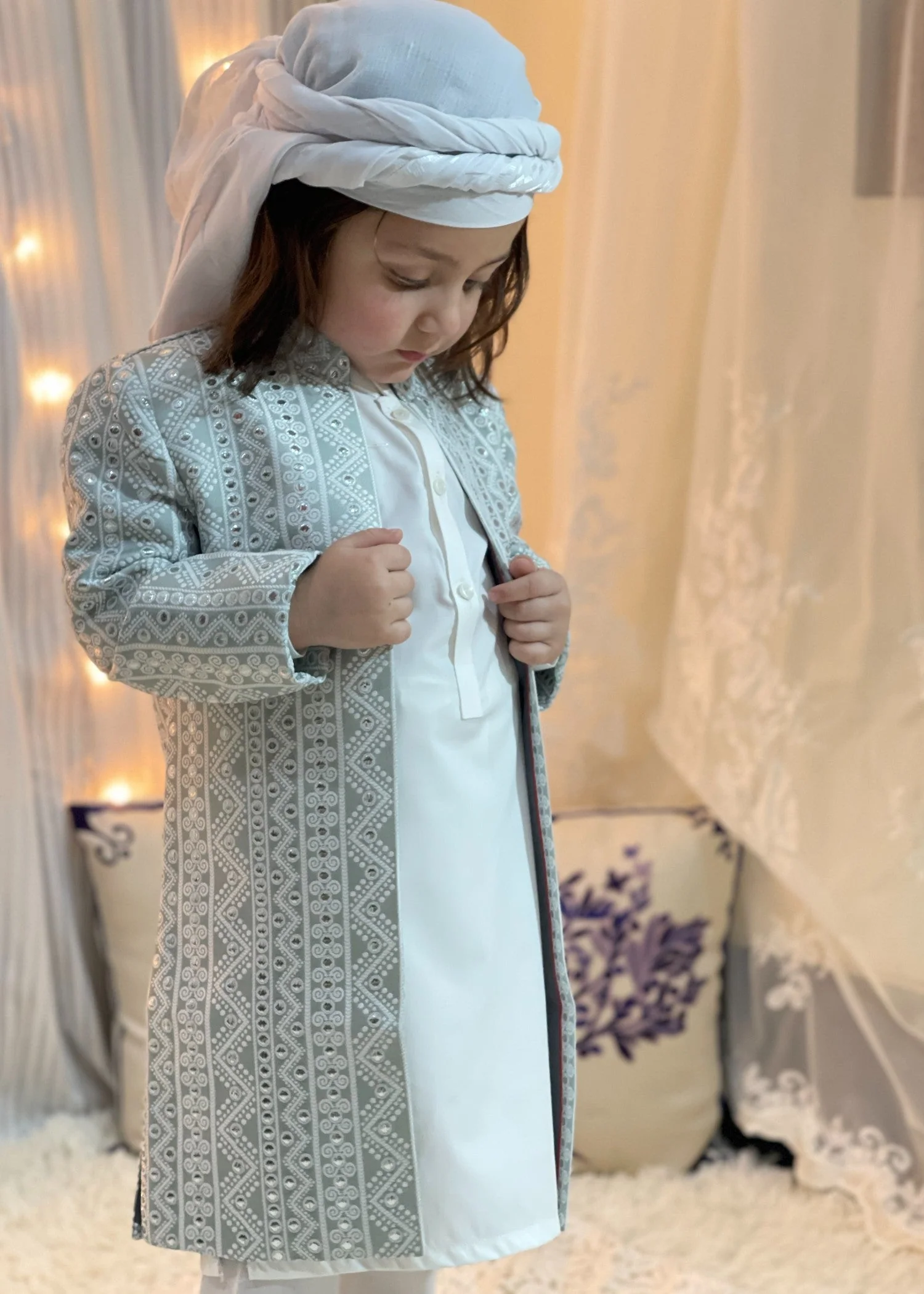 Grey Long Open Sherwani S25