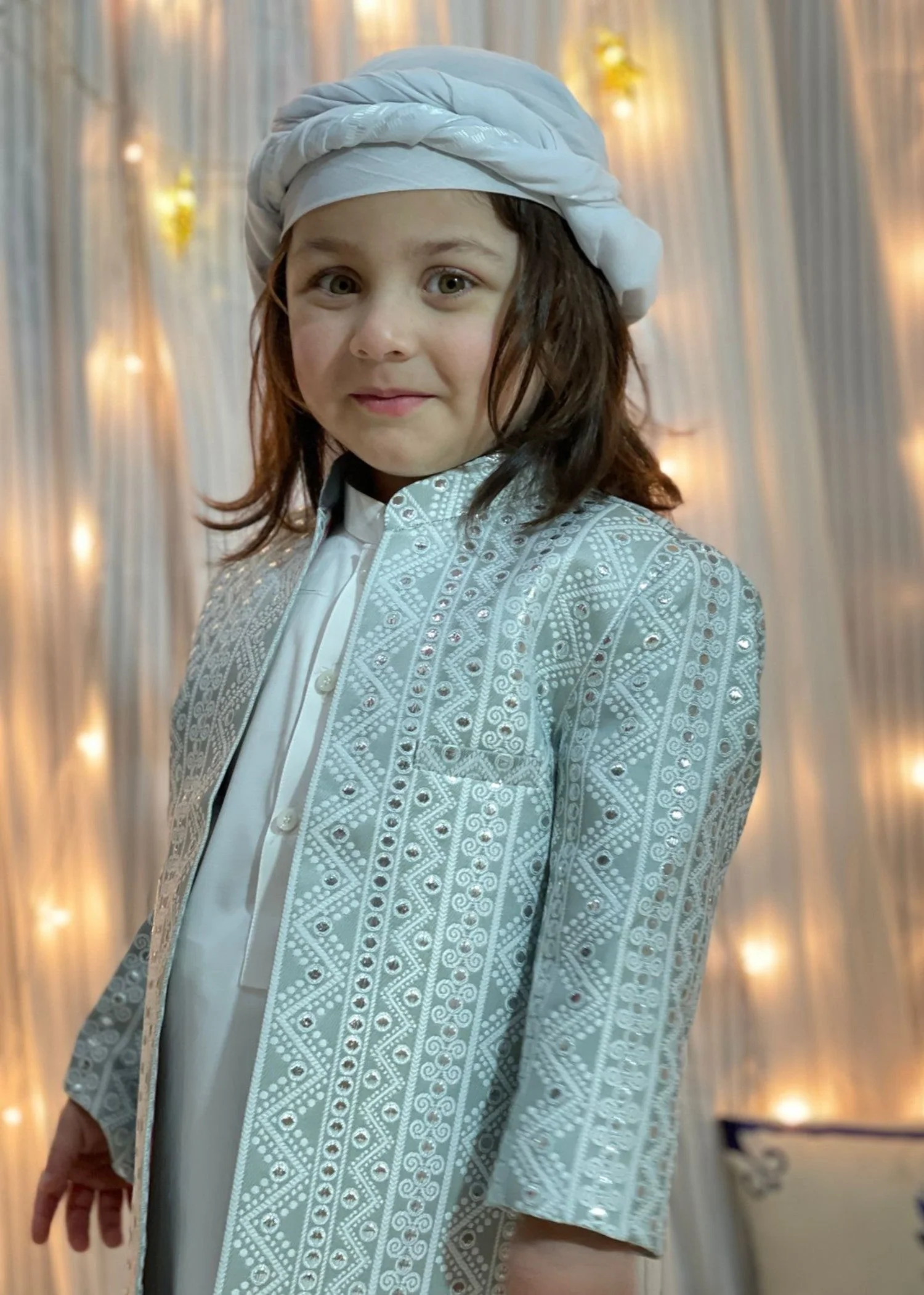 Grey Long Open Sherwani S25