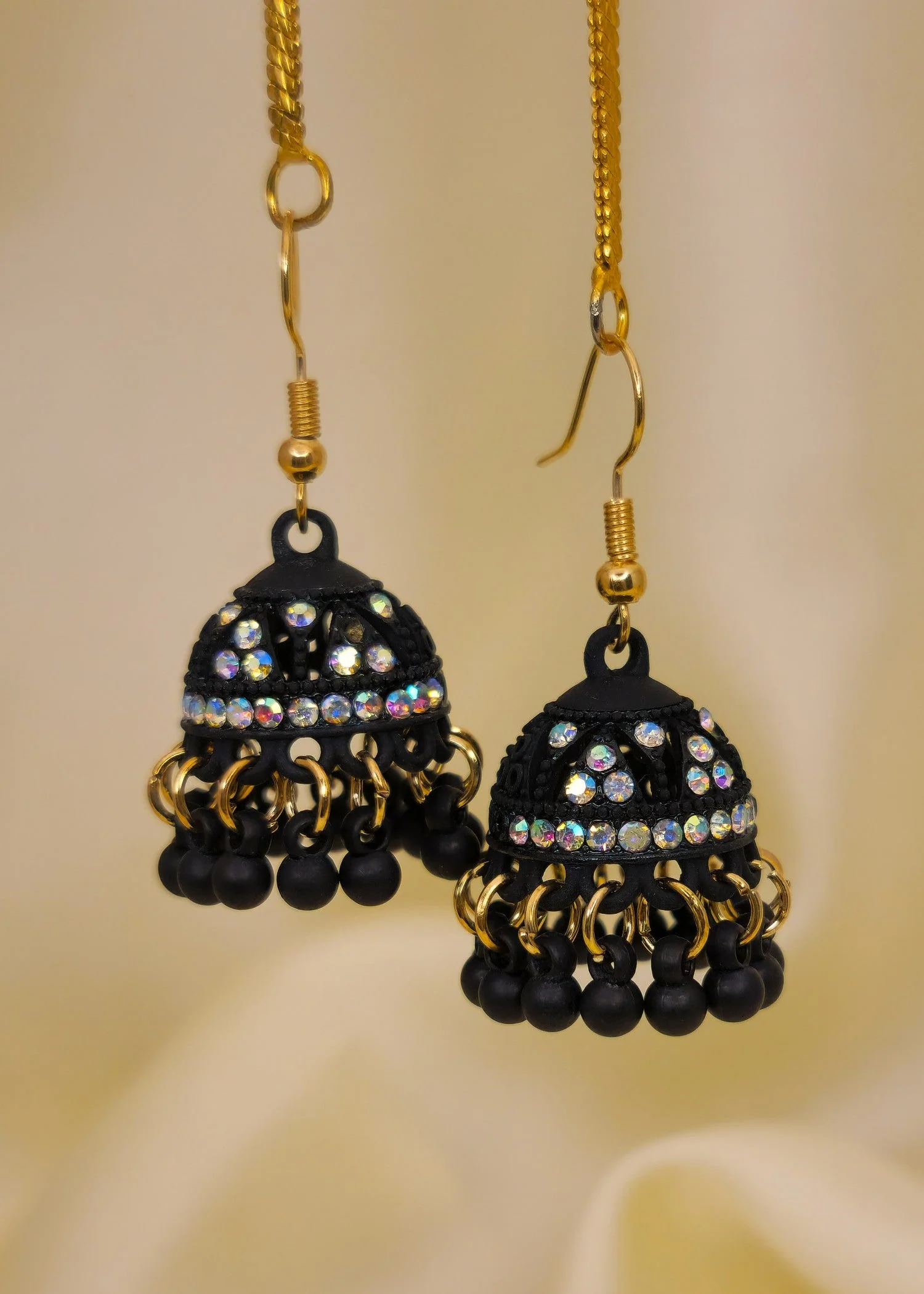 black with silver stones matte Jhumka Earrings