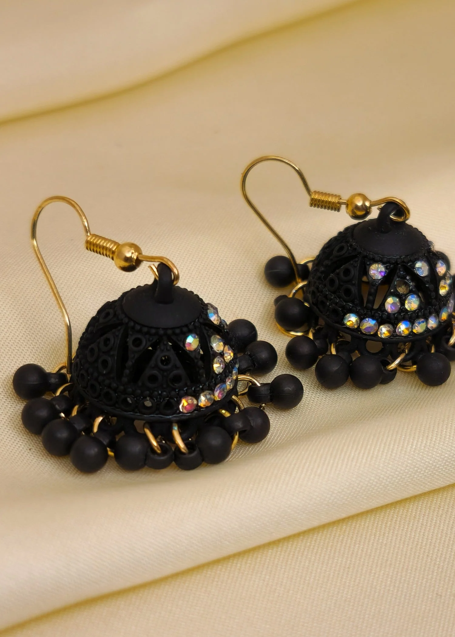 black with silver stones matte Jhumka Earrings 3 black with silver stones matte Jhumka Earrings