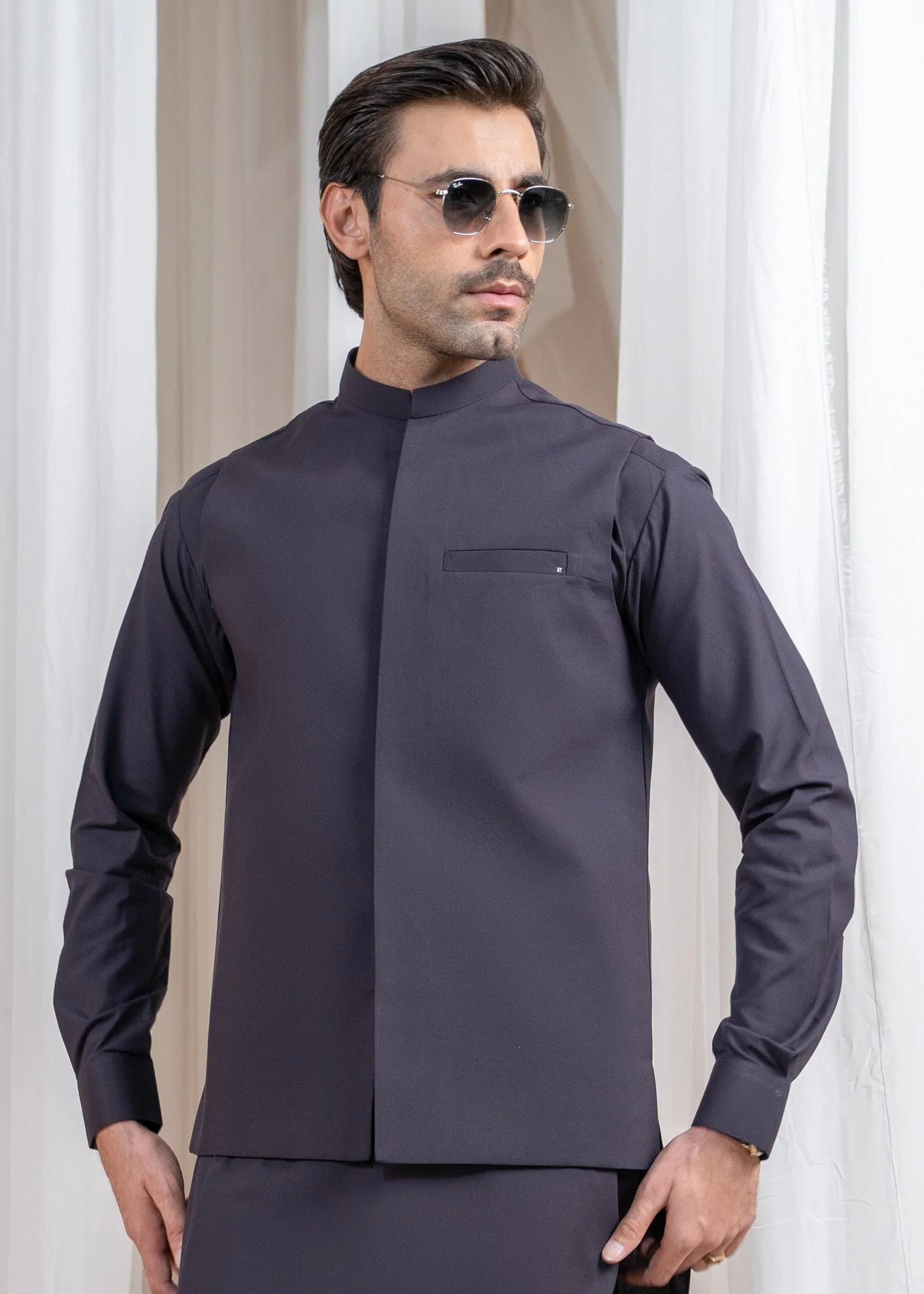 Burgundy Luxury Formal Kameez Shalwar with Blended Waistcoat - 3PC
