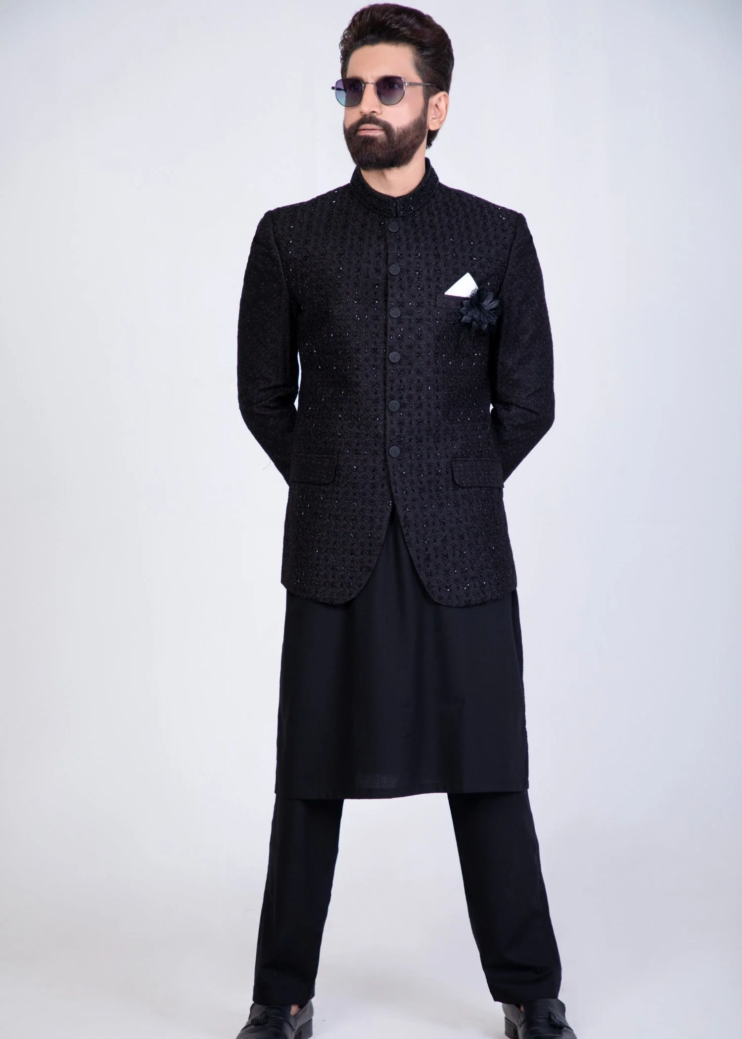 MENS BLACK EMBROIDED PRINCE COAT YSP25 3 MENS BLACK EMBROIDED PRINCE COAT YSP25
