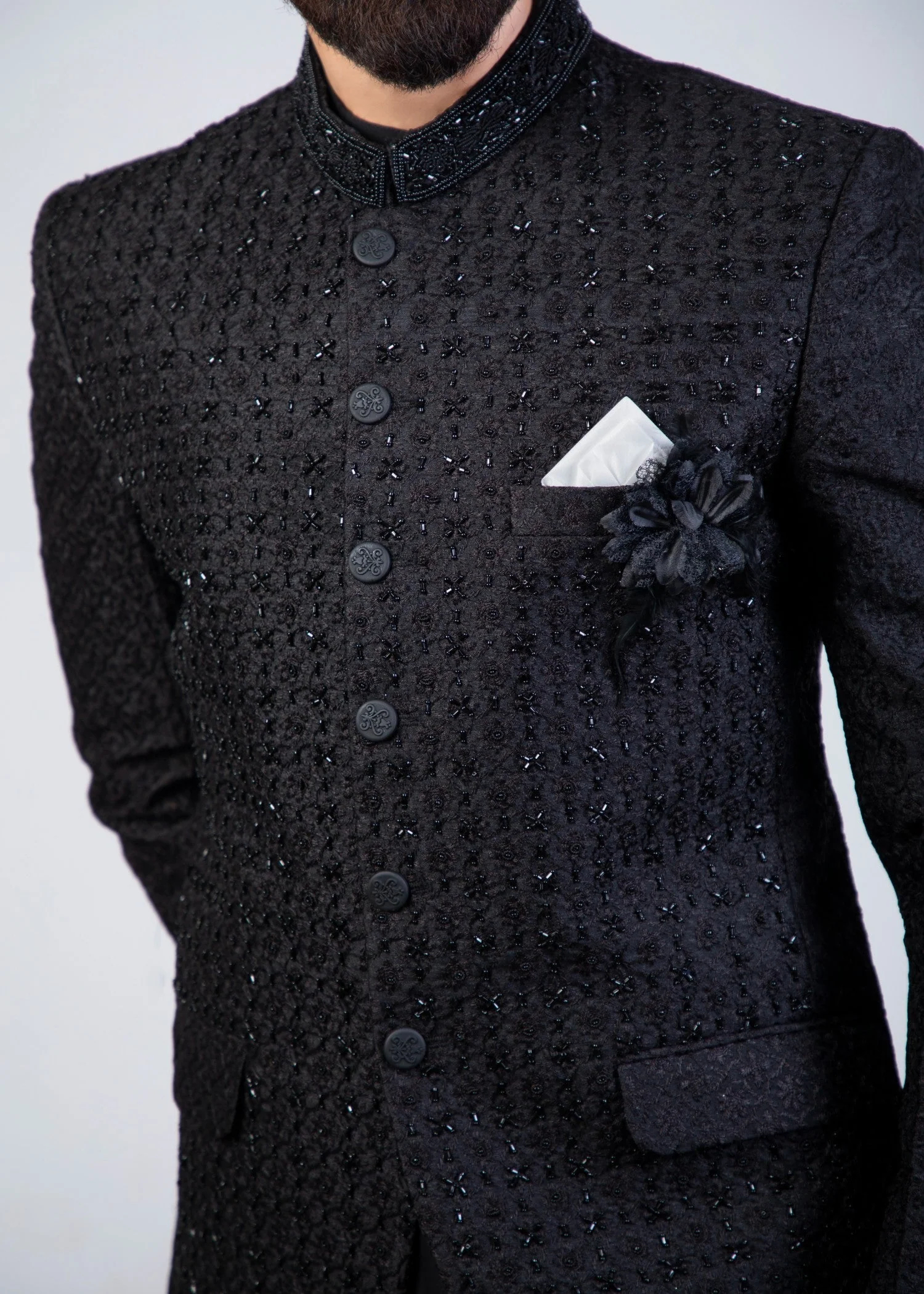 MENS BLACK EMBROIDED PRINCE COAT YSP25 4 MENS BLACK EMBROIDED PRINCE COAT YSP25