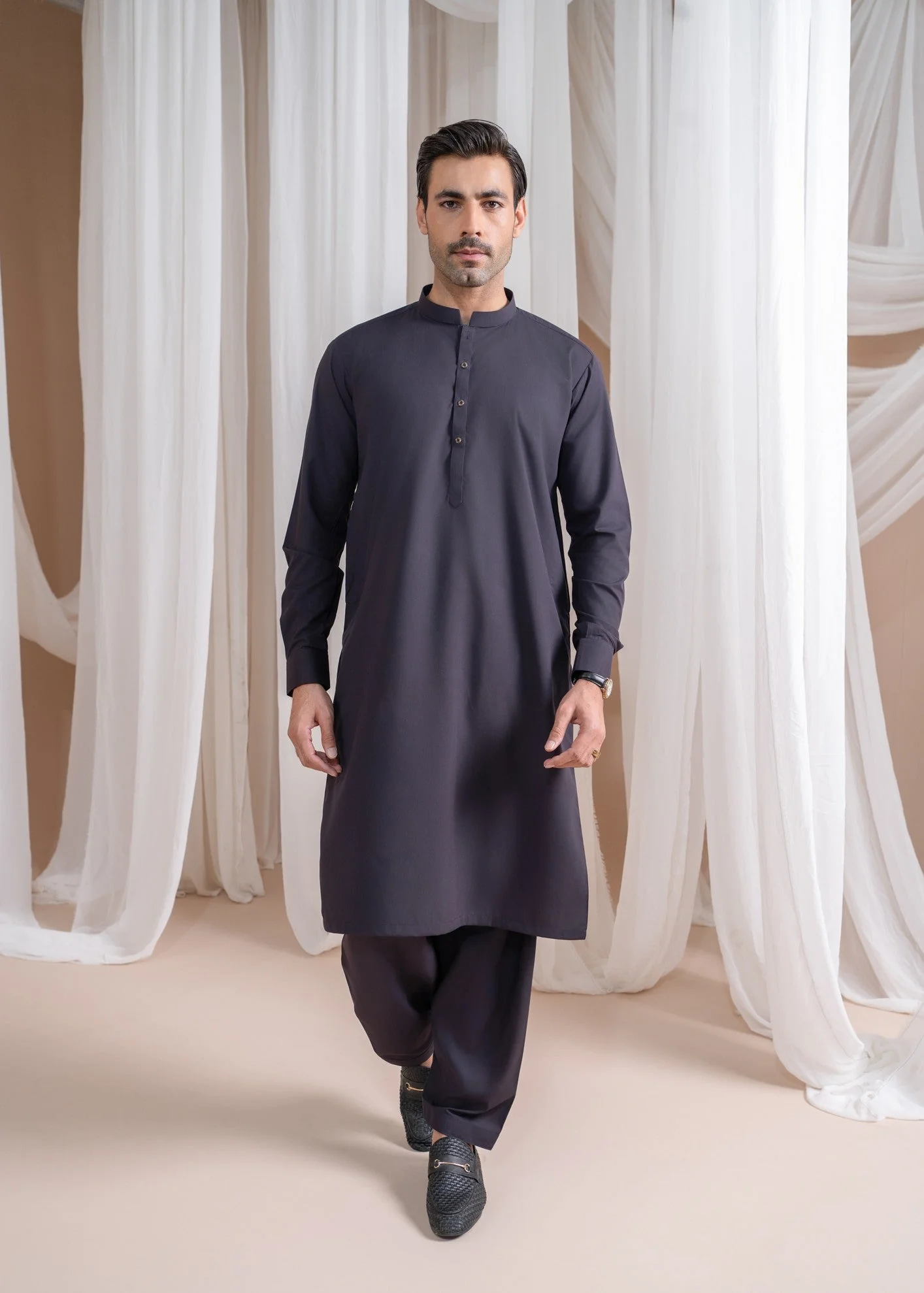 Deep Burgundy Luxury Blended Kurta Shalwar - Men