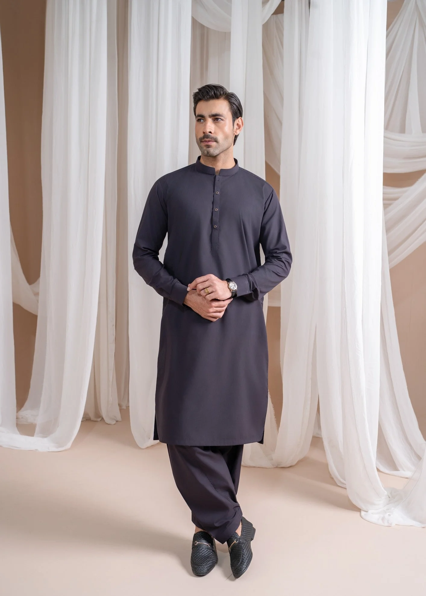Deep Burgundy Luxury Blended Kurta Shalwar - Men
