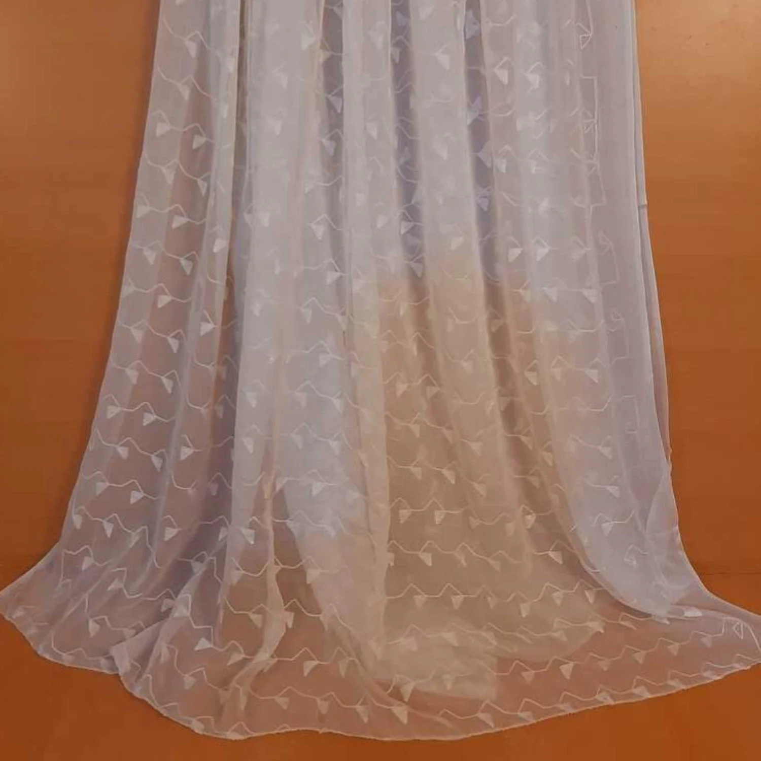 Embroided Chiffon Dupatta - Dyeable - White - ZD841-B