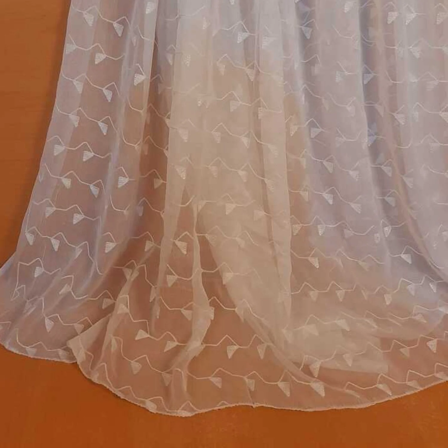Embroided Chiffon Dupatta - Dyeable - White - ZD841-B
