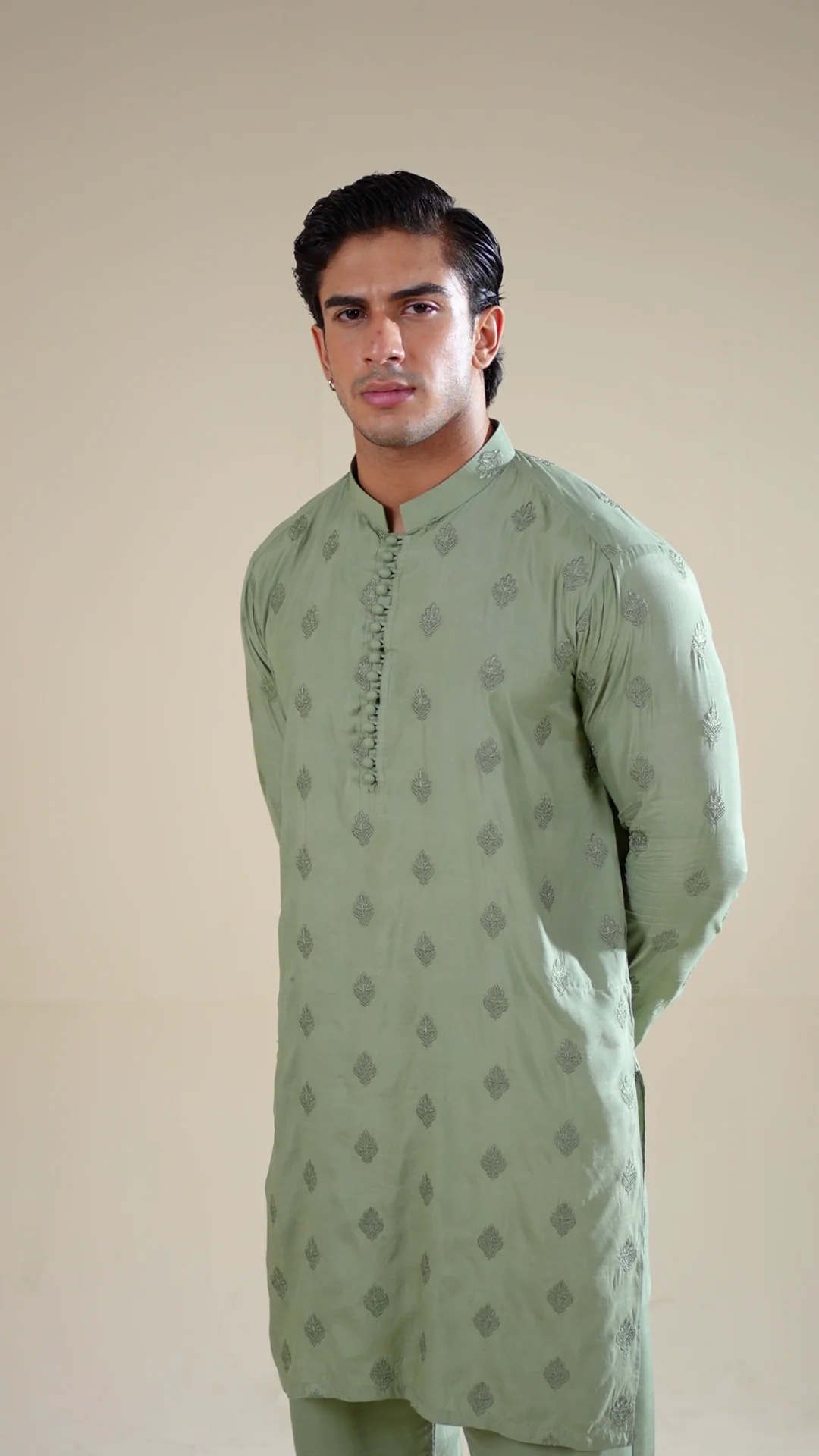 Bahaar - Green Raw Silk Embroidered Kurta Trouser - Men