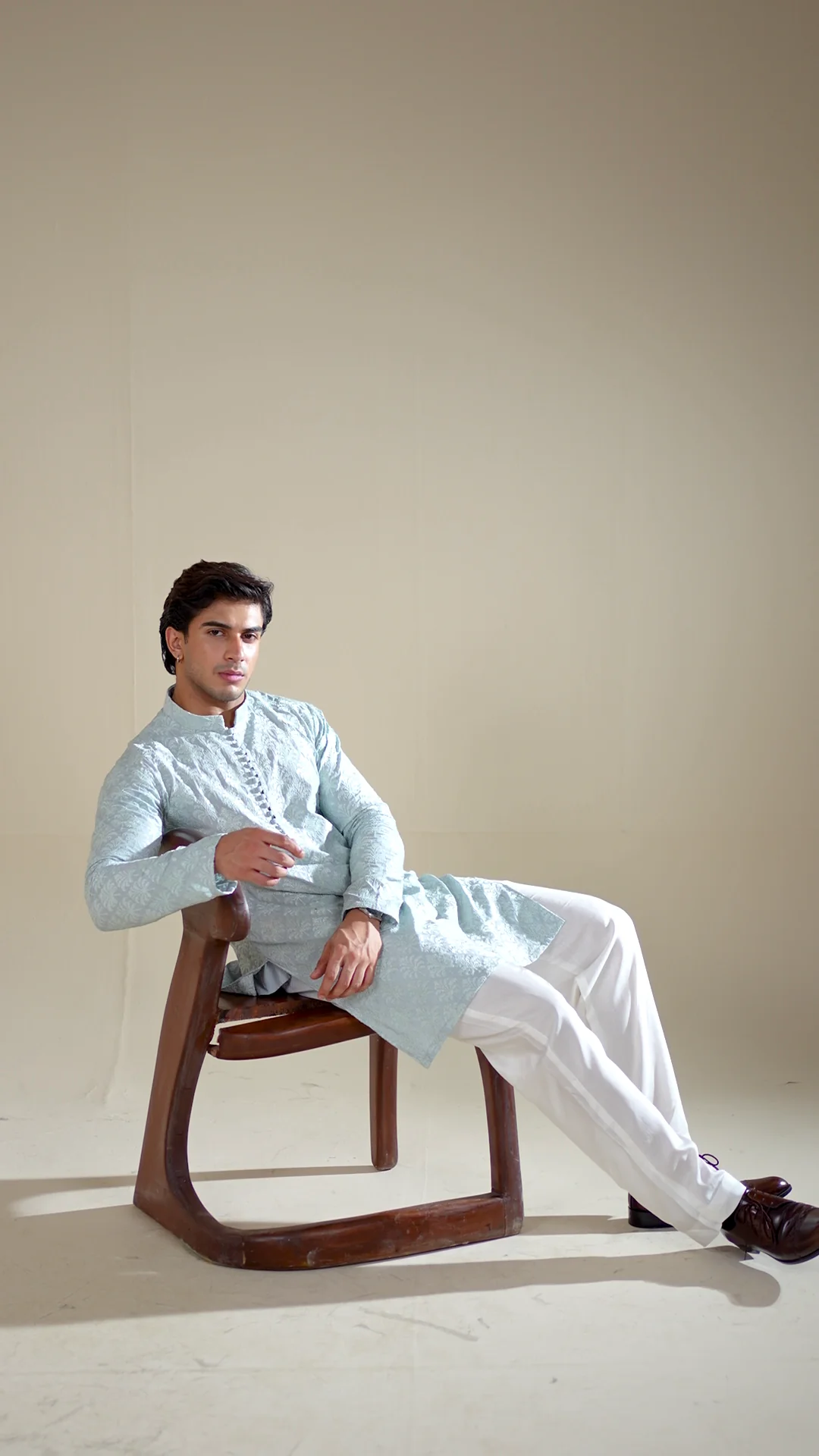 Abroo - Ice Blue Raw Silk Embroidered Kurta Trouser - Men