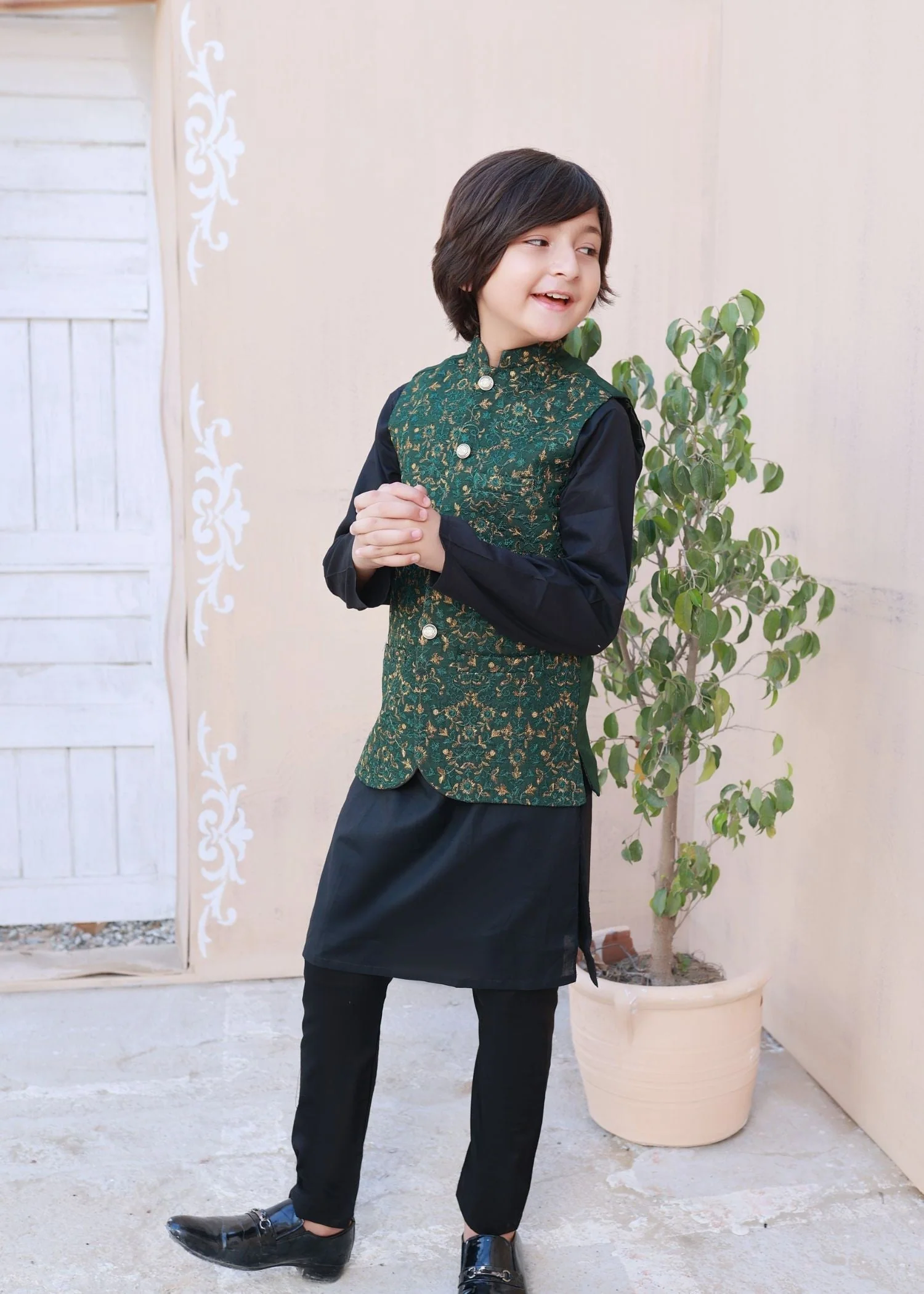 Leaf Green Embroidered only waistcoat - V25