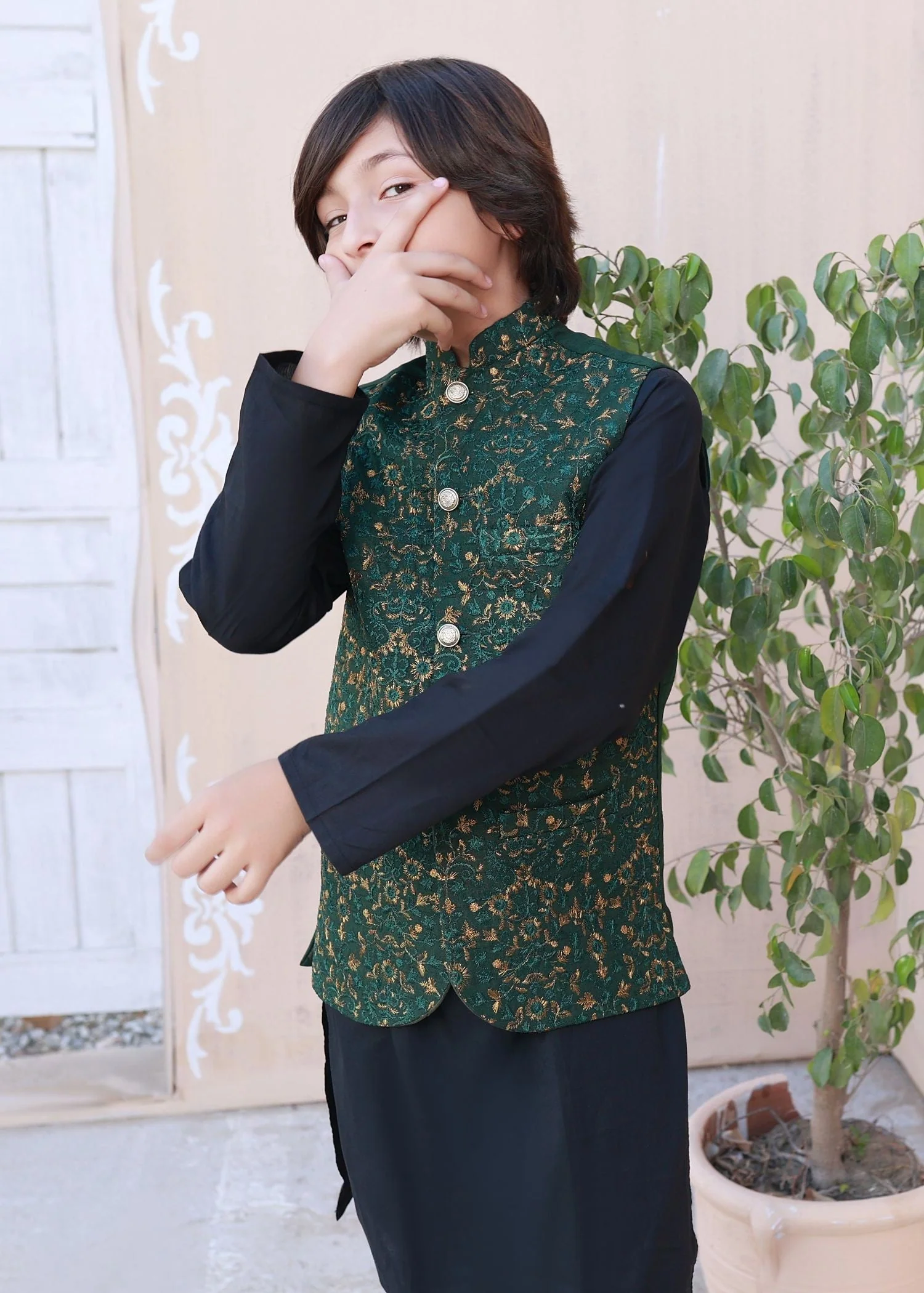 Leaf Green Embroidered only waistcoat - V25