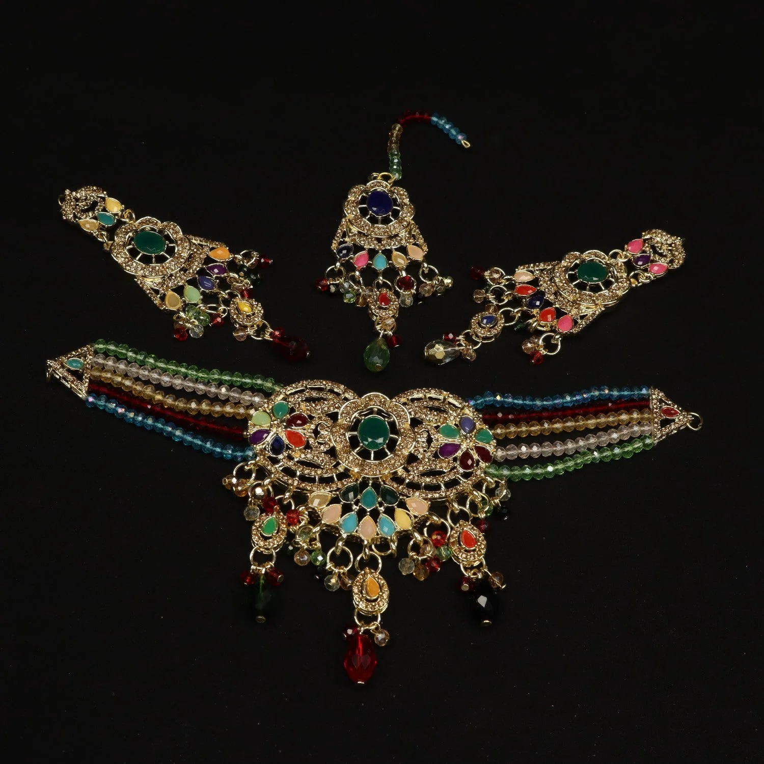 Mr.RJ| multi stones gold plated chokar set