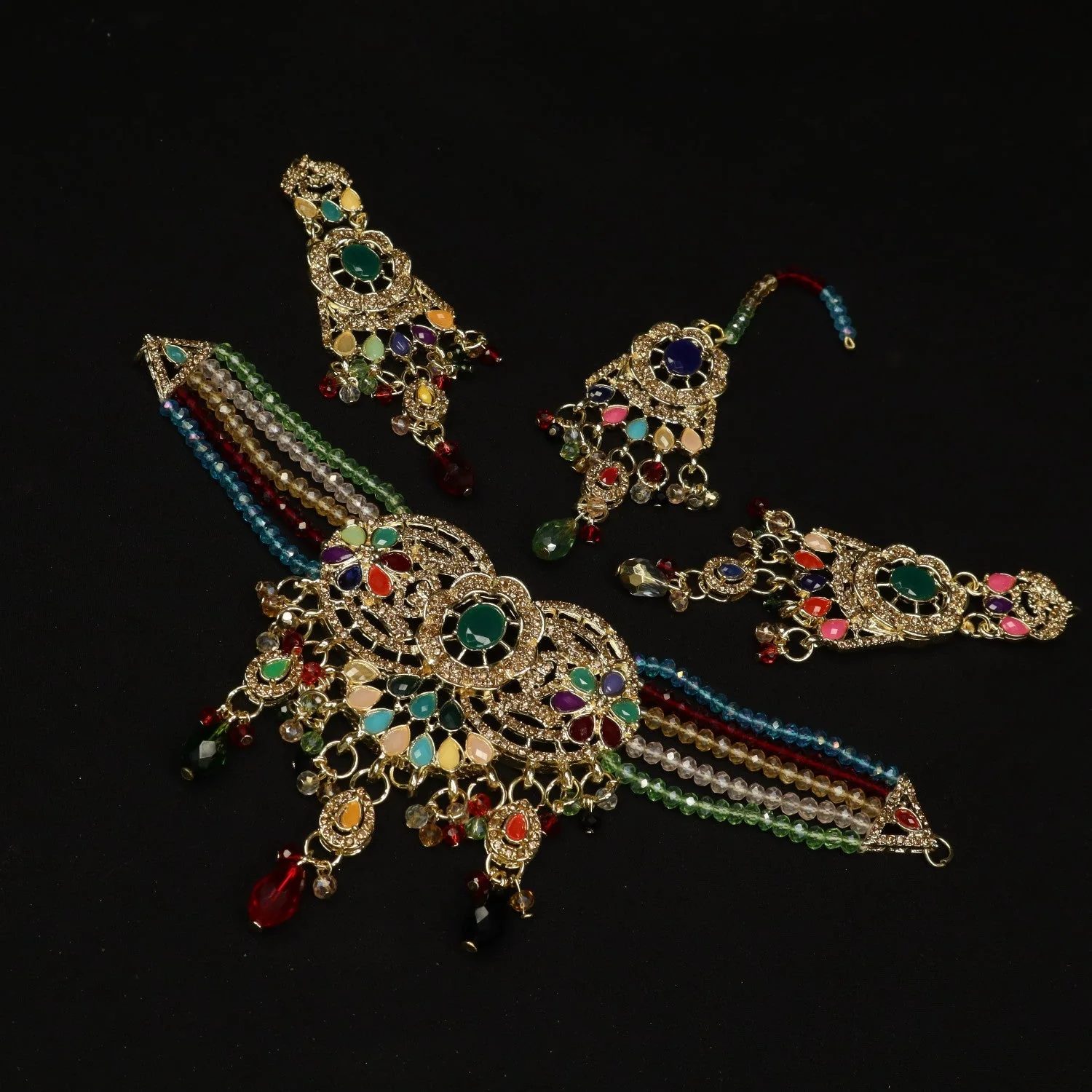 Mr.RJ| multi stones gold plated chokar set