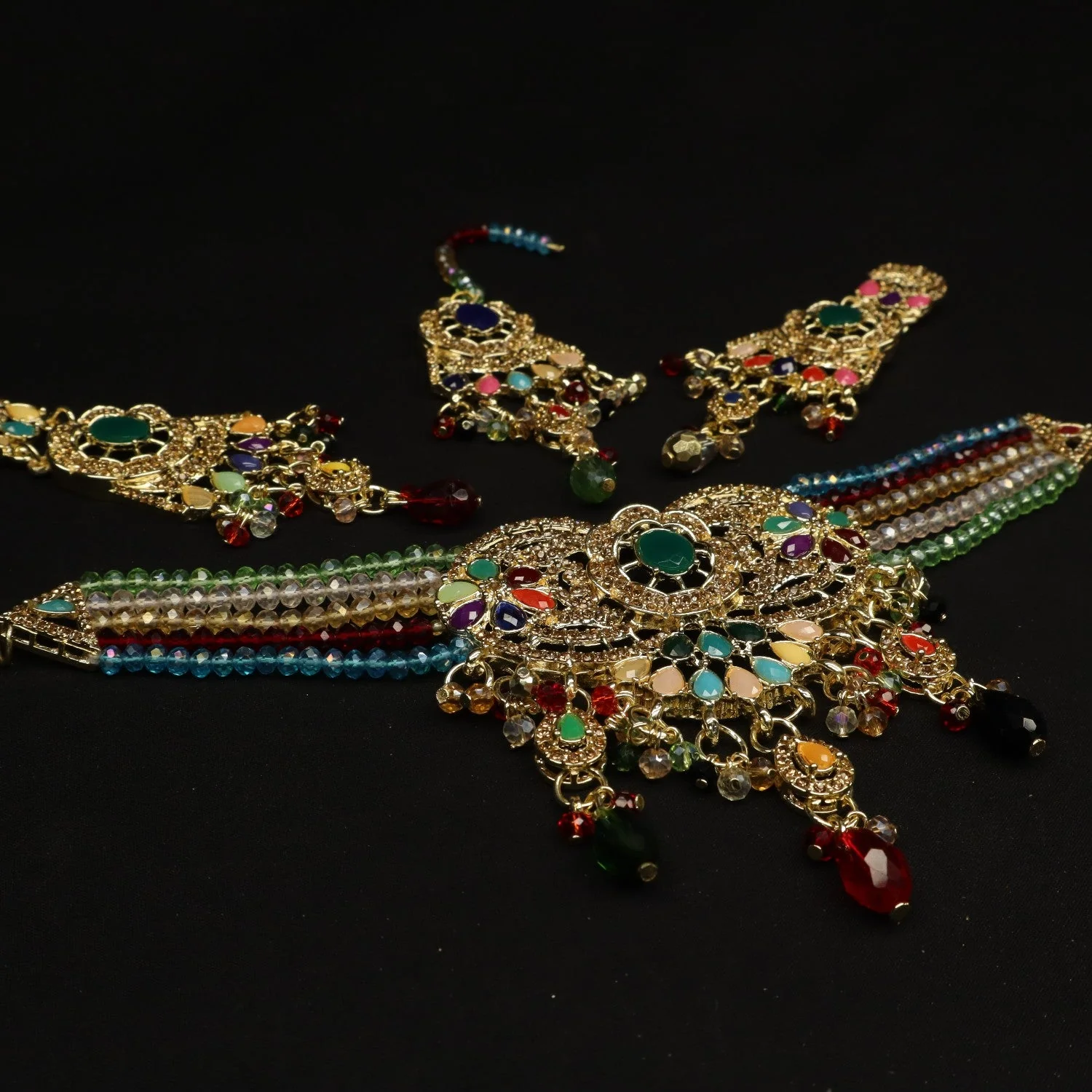 Mr.RJ| multi stones gold plated chokar set