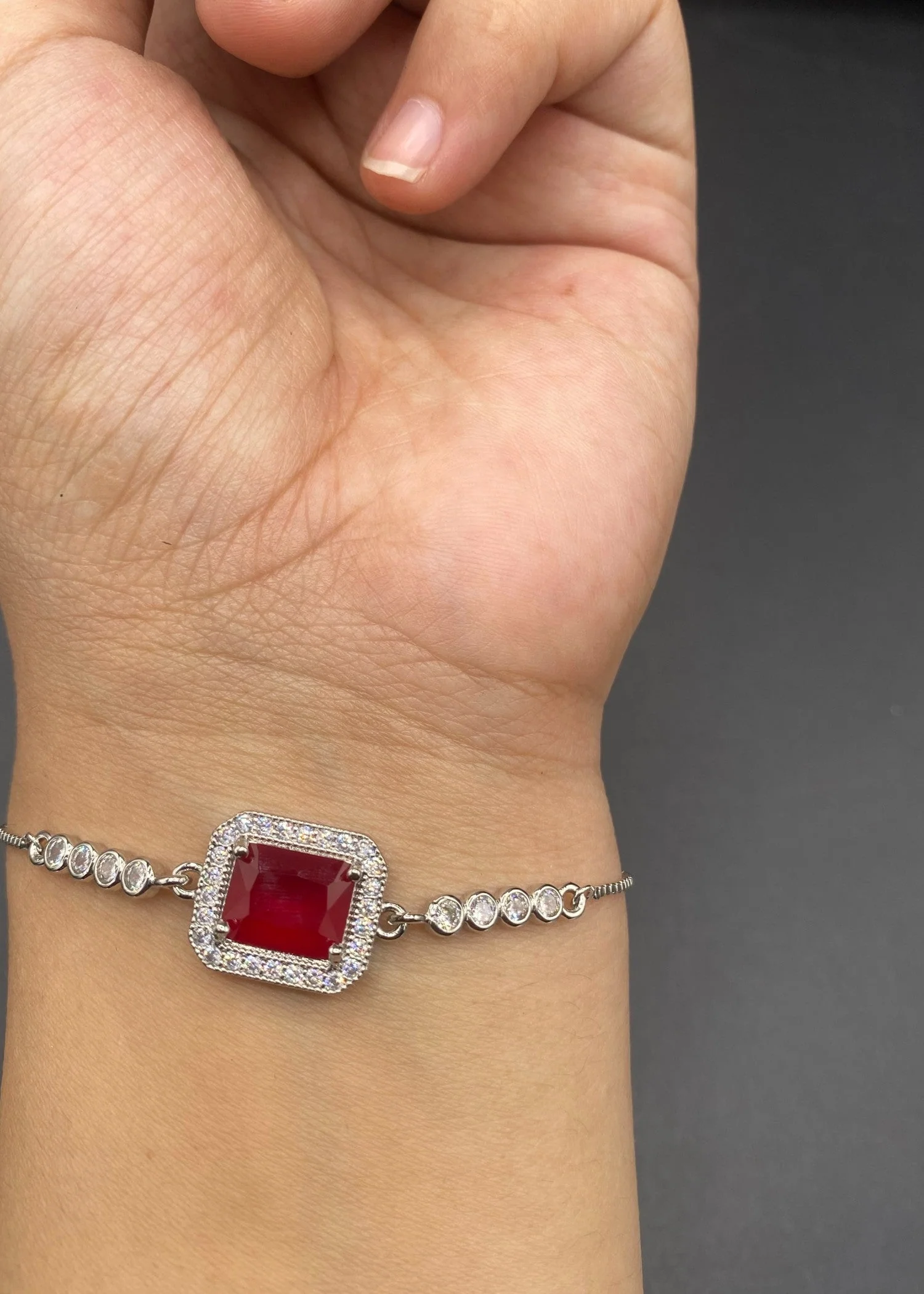 Dastaan | Rubby Stone Silver Plated Bracelet