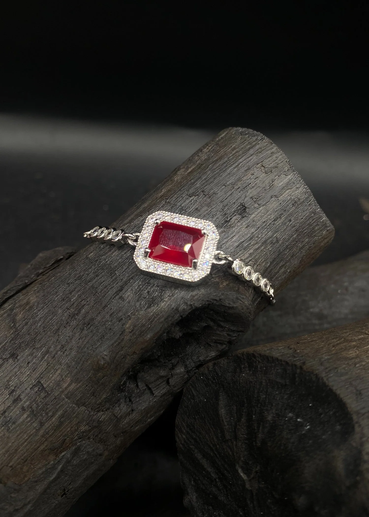 Dastaan | Rubby Stone Silver Plated Bracelet