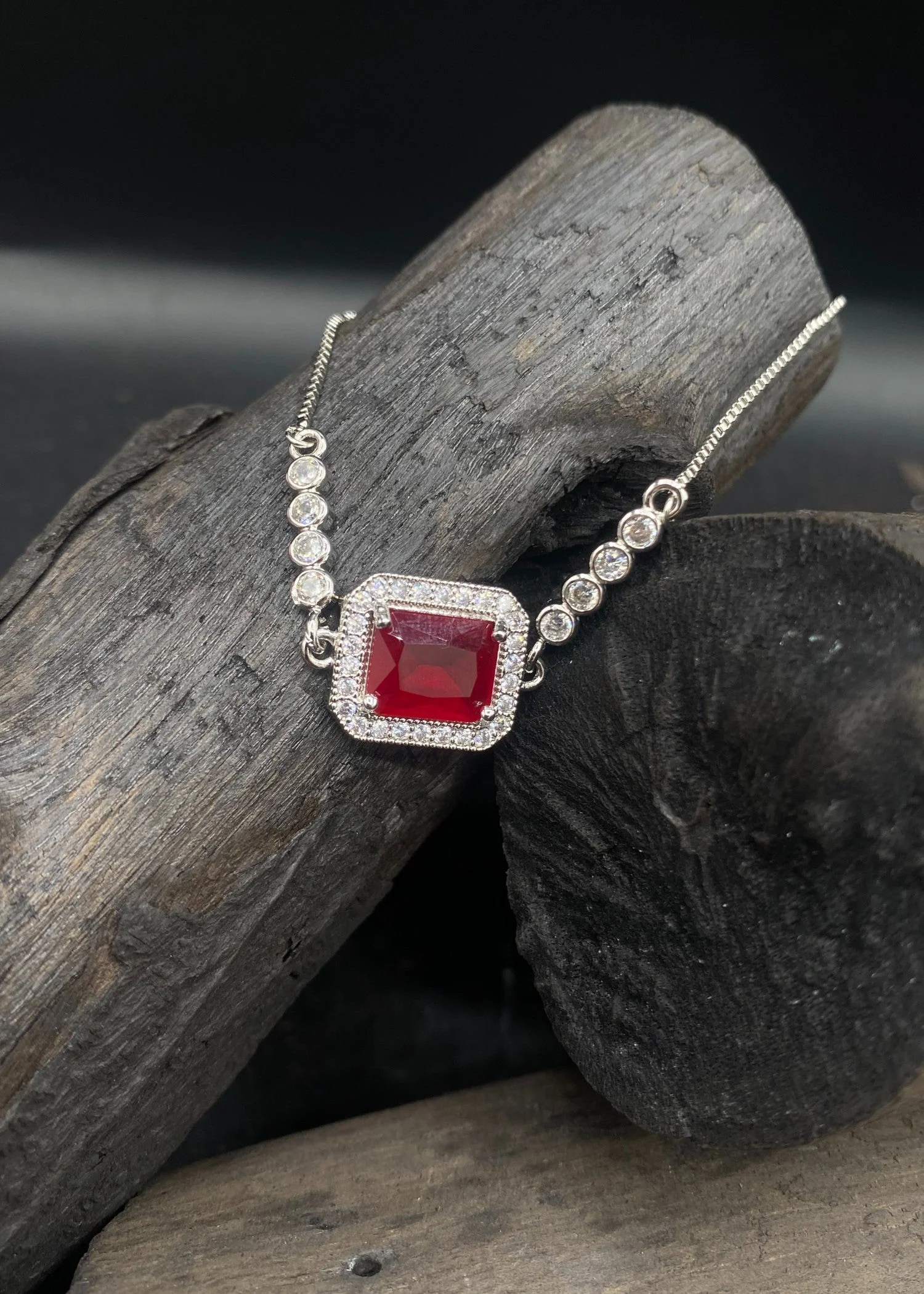 Dastaan | Rubby Stone Silver Plated Bracelet