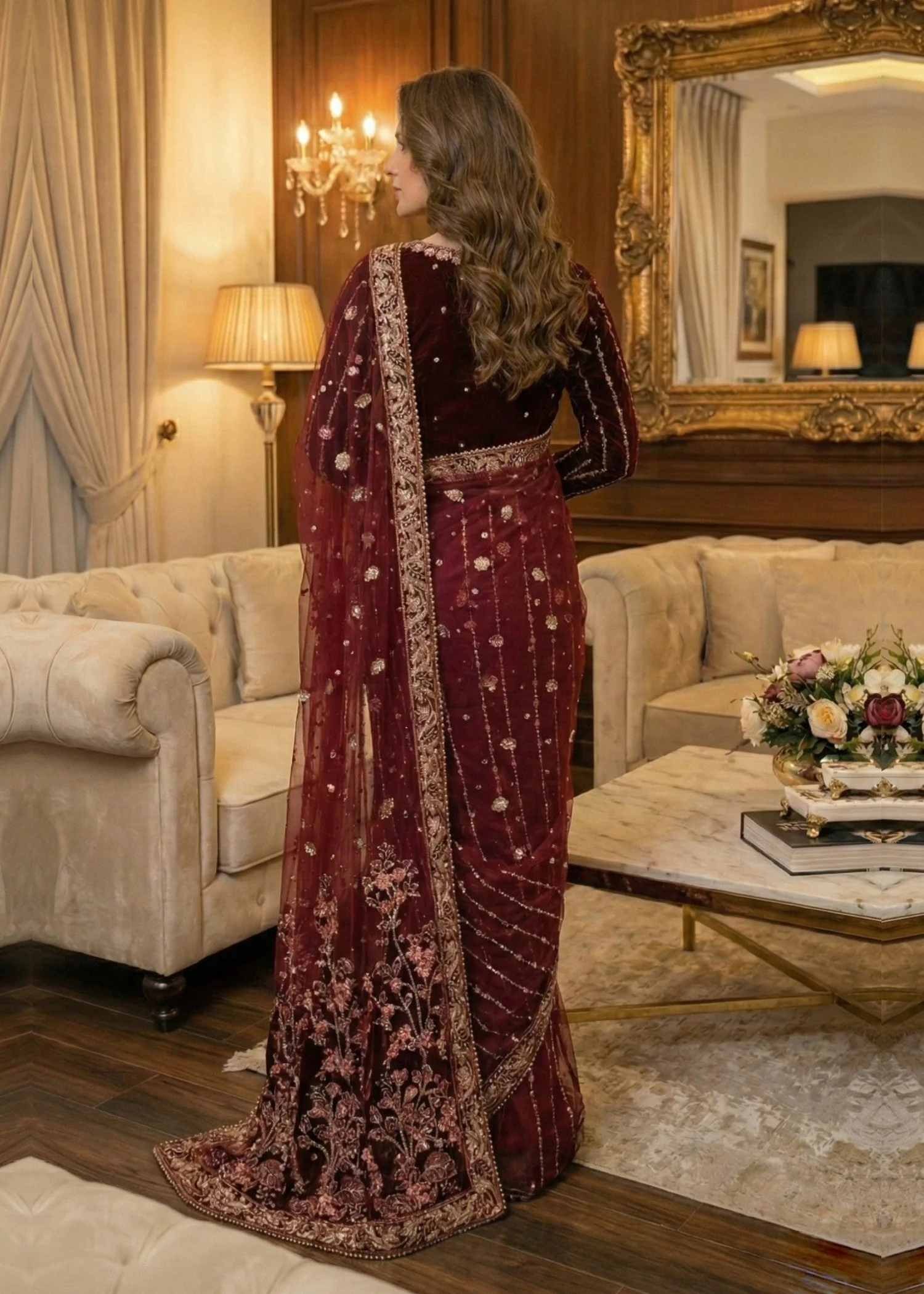 VELVET SAREE - V-03 - PLUM 4 VELVET SAREE - V-03 - PLUM