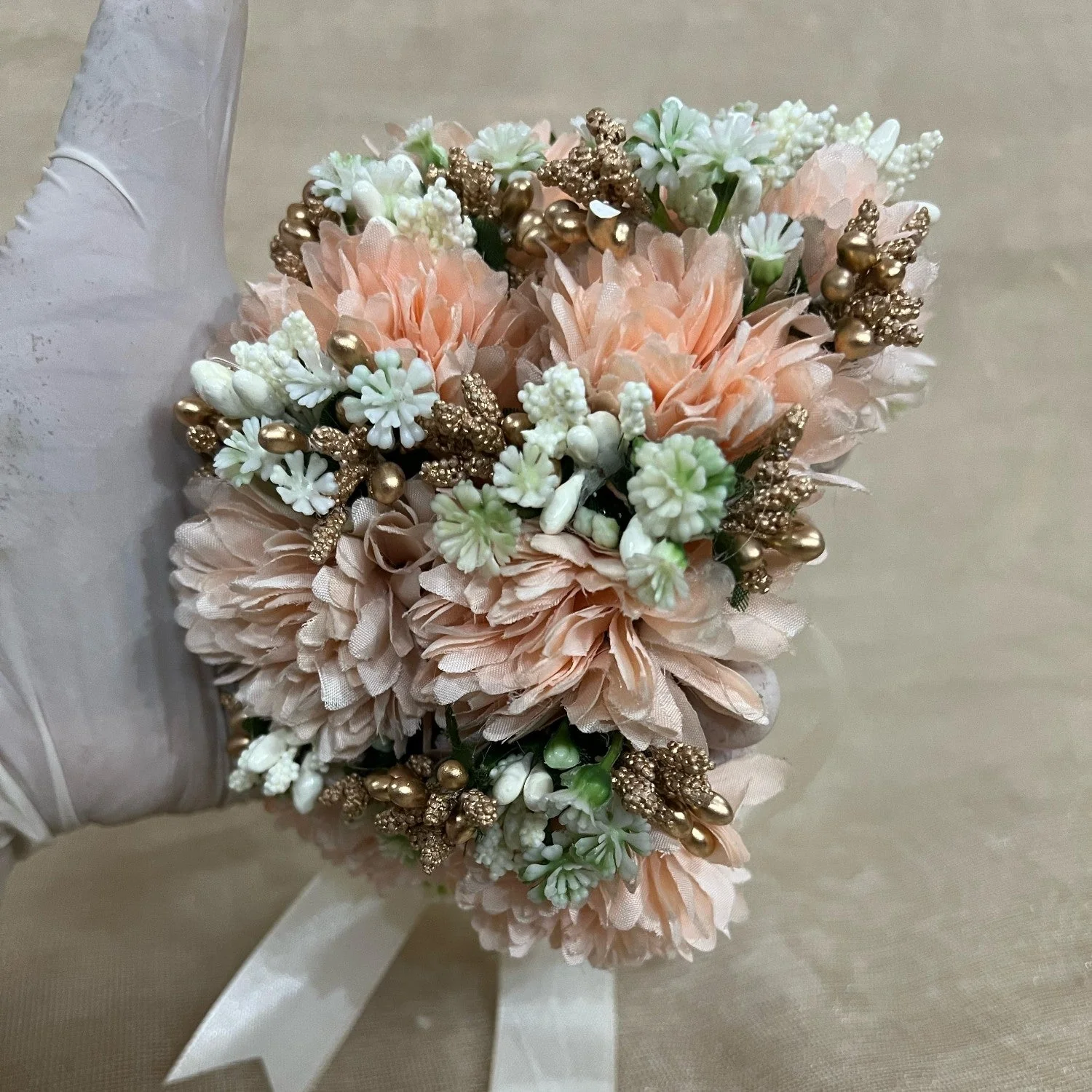 Artificial Peach Marigold Gajras
