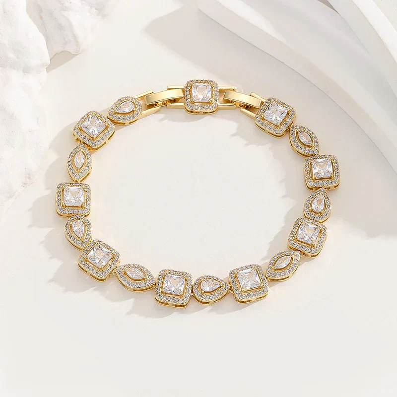 Luxury Pear-Princess Gold Trail White Bracelet