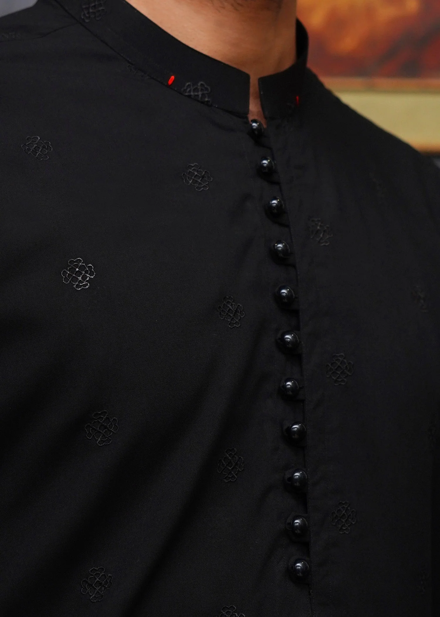 MEN'S JET BLACK CHIKEN KURTA SET